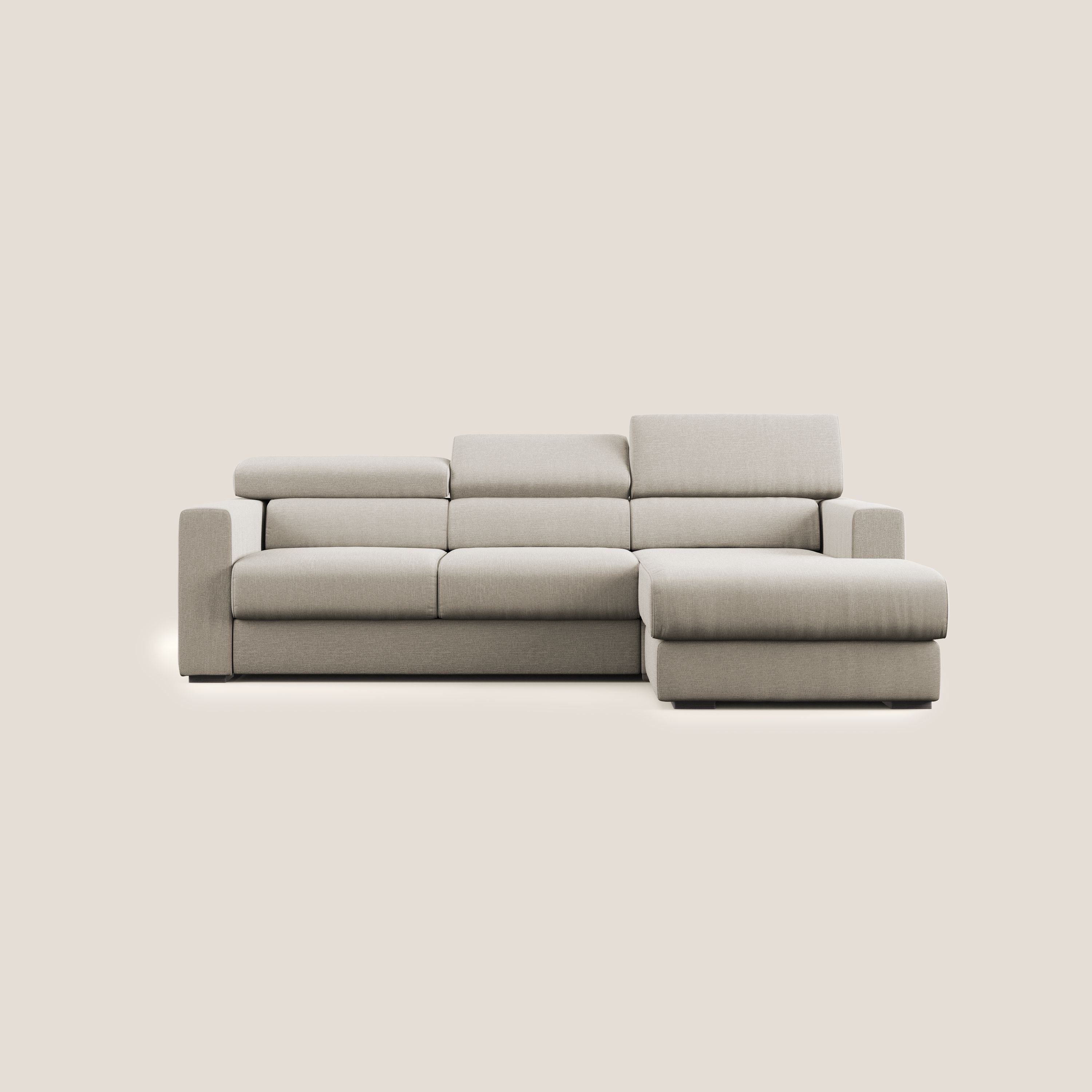Dylan canapé d'angle avec méridienne et pouf extractible en tissu imperméable T13 crÚme