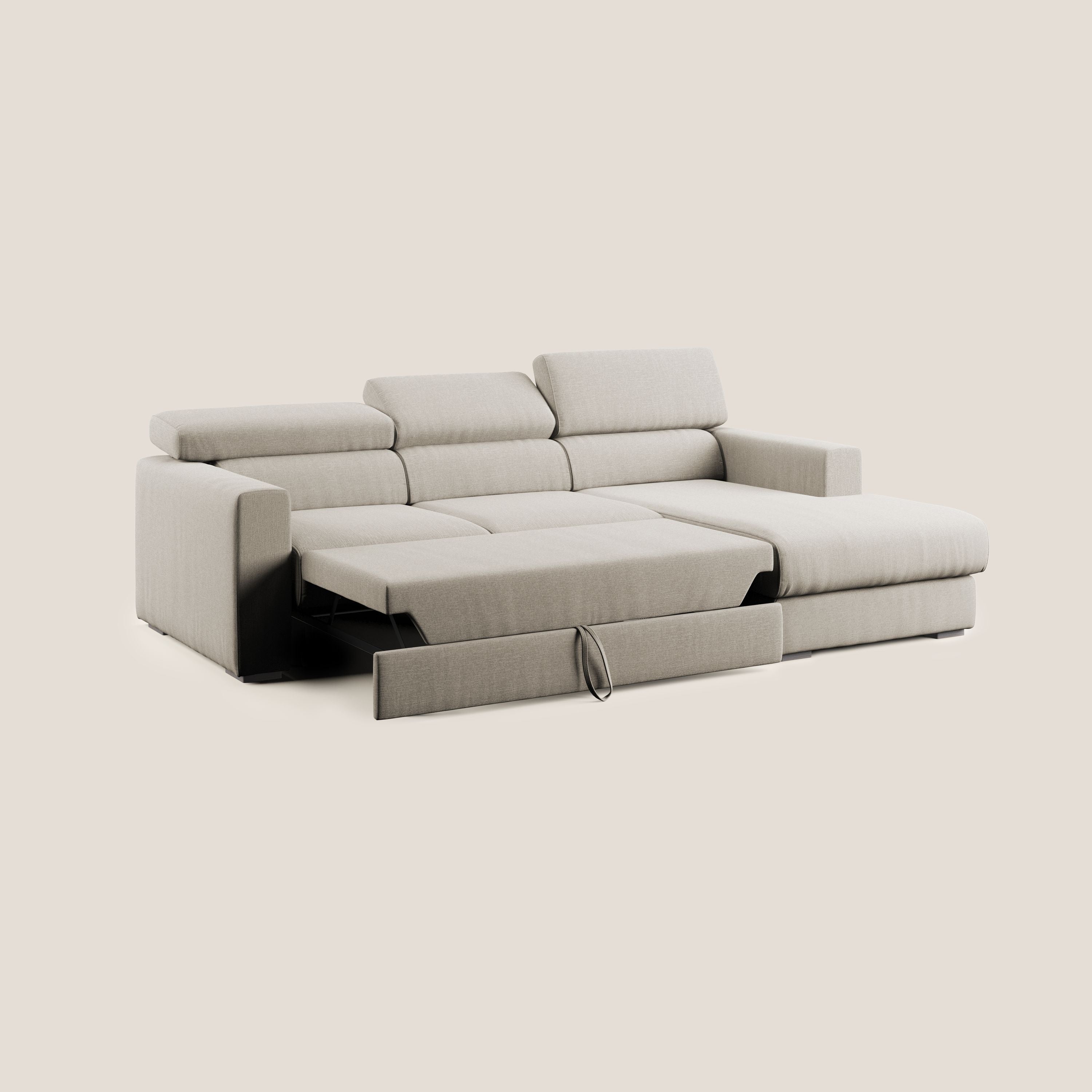 Dylan canapé d'angle avec méridienne et pouf extractible en tissu imperméable T13 crÚme - Image 4