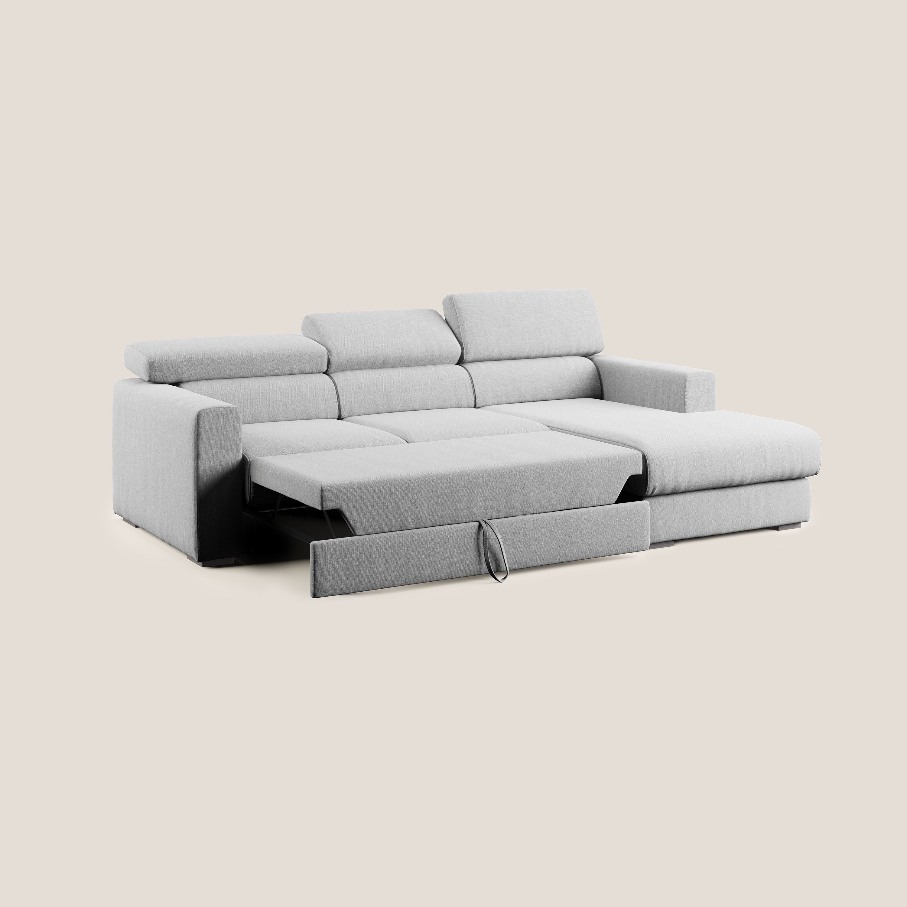 Dylan canapé d'angle avec méridienne et pouf extractible en tissu imperméable T13 gris - Image 2