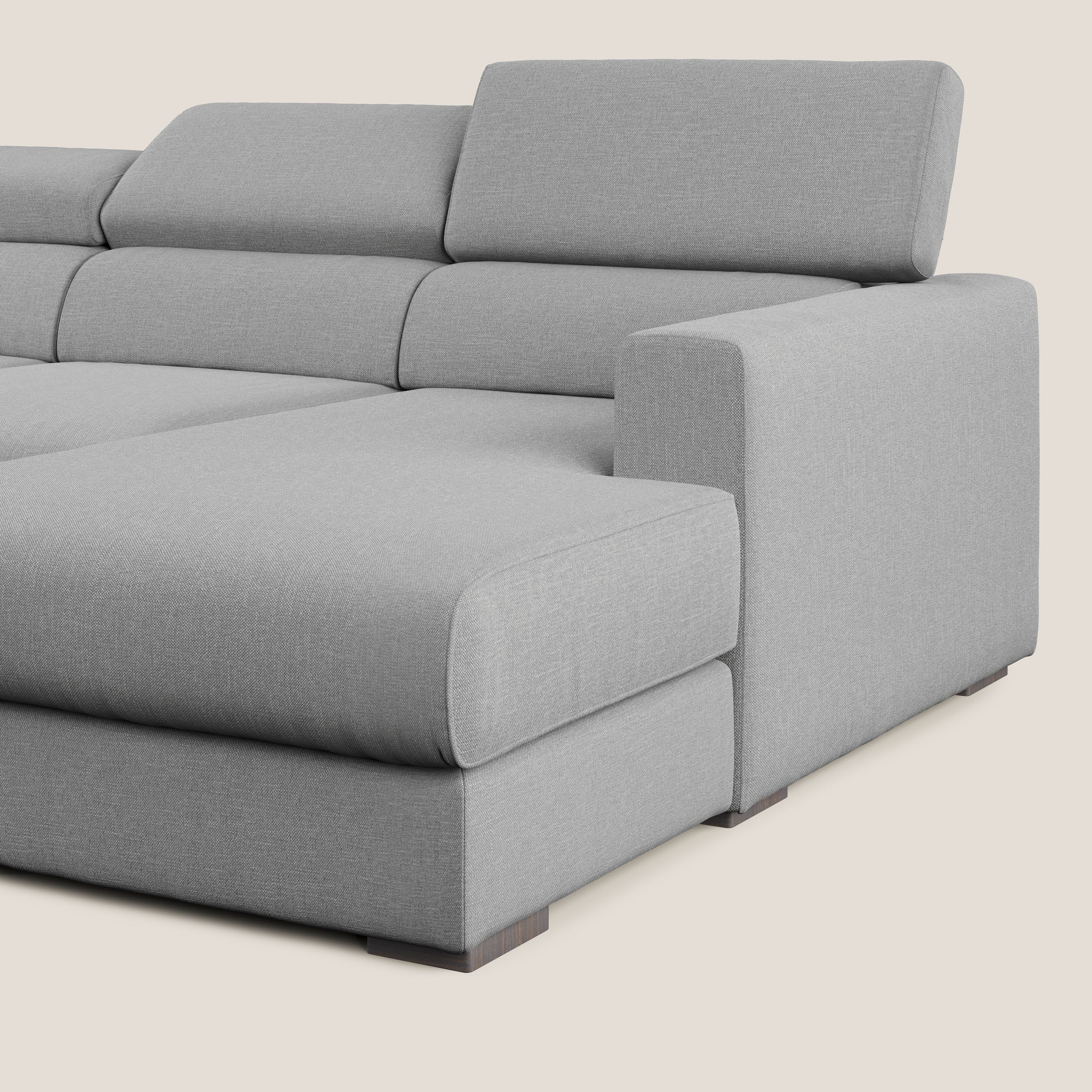 Dylan canapé d'angle avec méridienne et pouf extractible en tissu imperméable T13 gris - Image 9