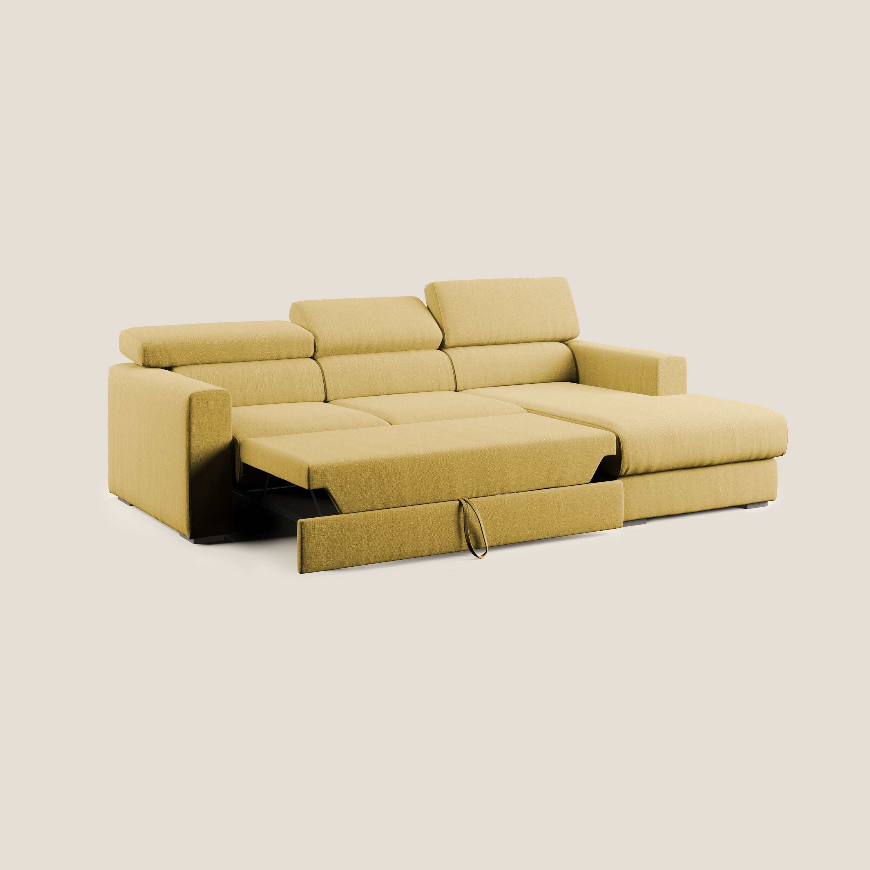 Dylan canapé d'angle avec méridienne et pouf extractible en tissu imperméable T13 jaune - Image 2
