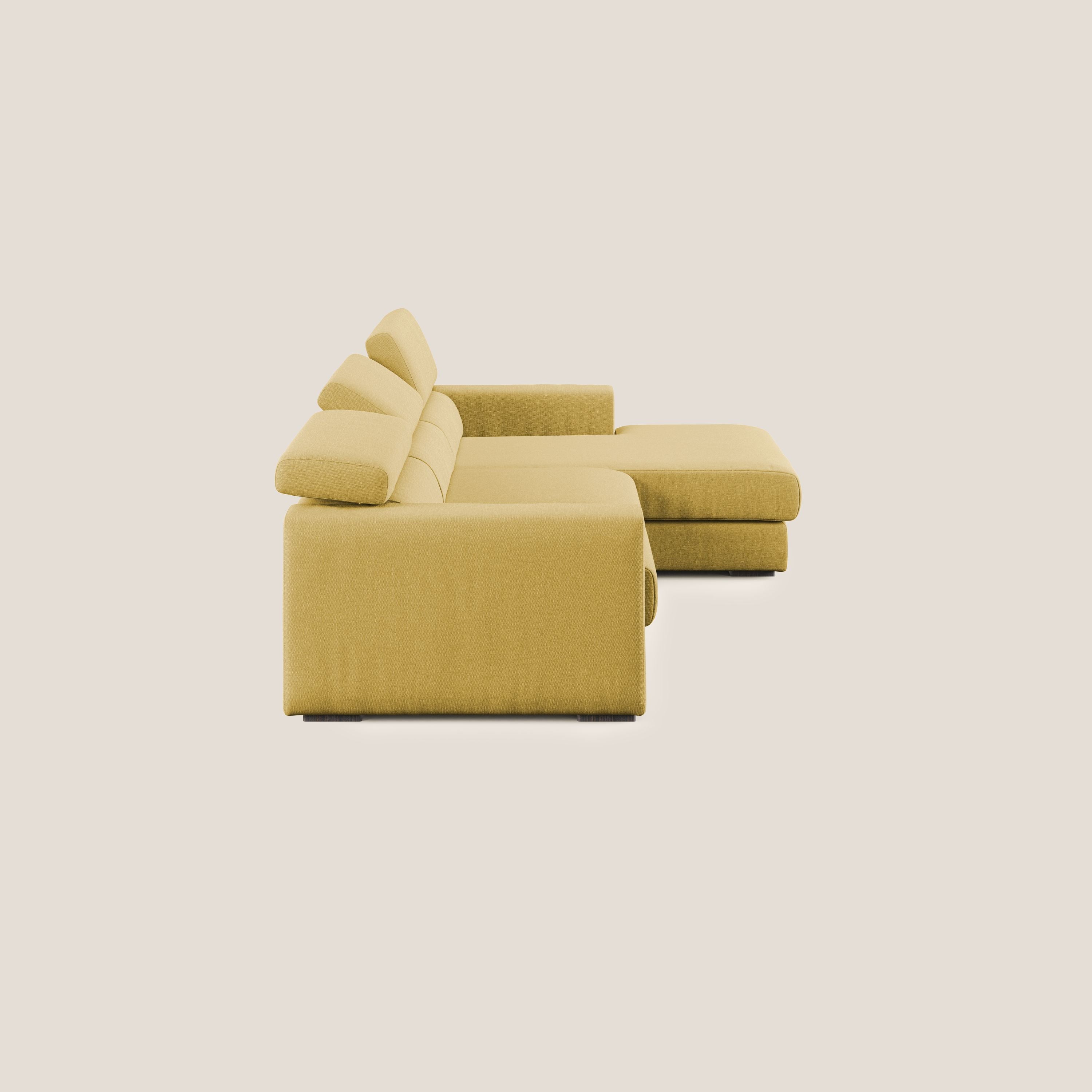 Dylan canapé d'angle avec méridienne et pouf extractible en tissu imperméable T13 jaune - Image 4