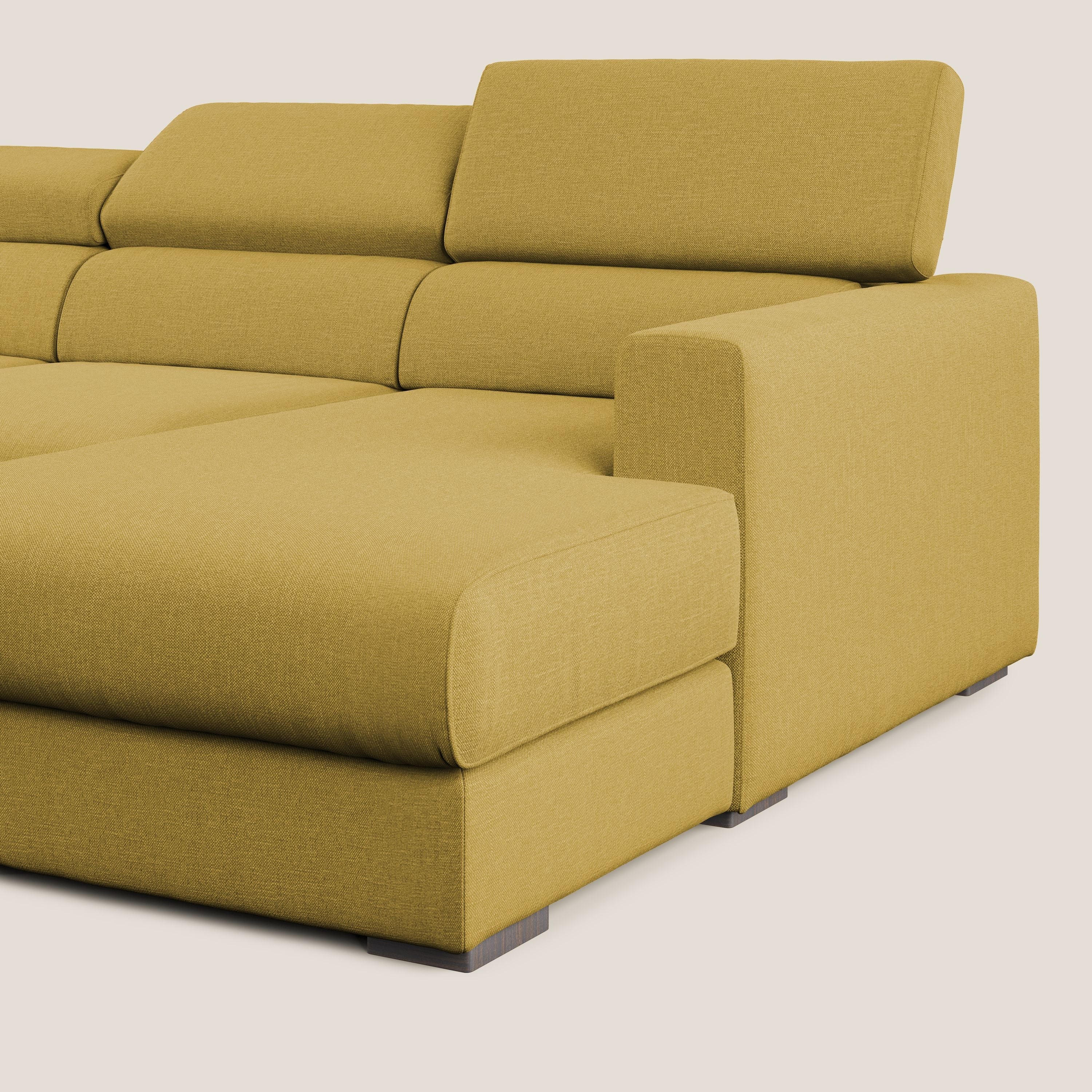 Dylan canapé d'angle avec méridienne et pouf extractible en tissu imperméable T13 jaune - Image 9