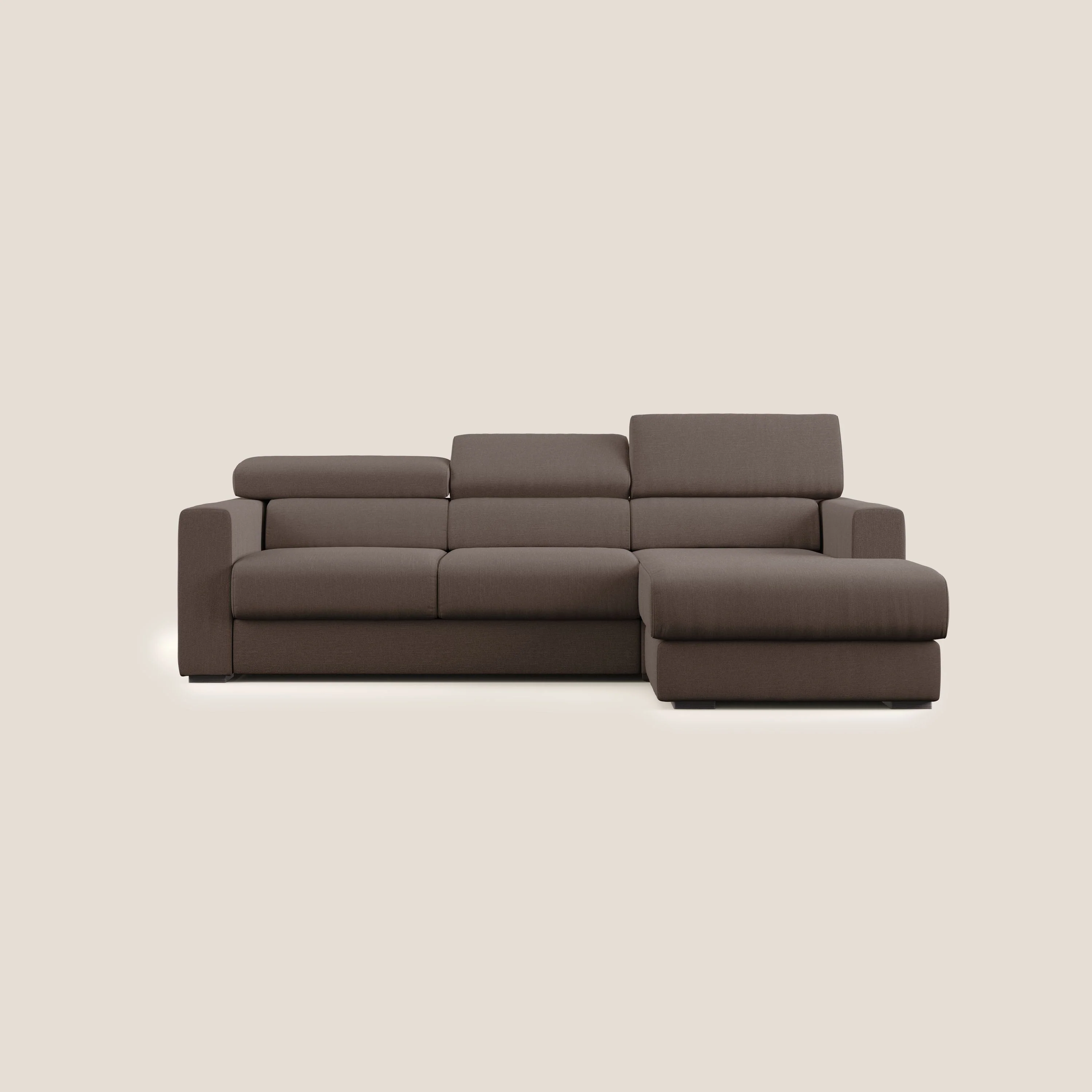 Dylan canapé d'angle avec méridienne et pouf extractible en tissu imperméable T13 marron