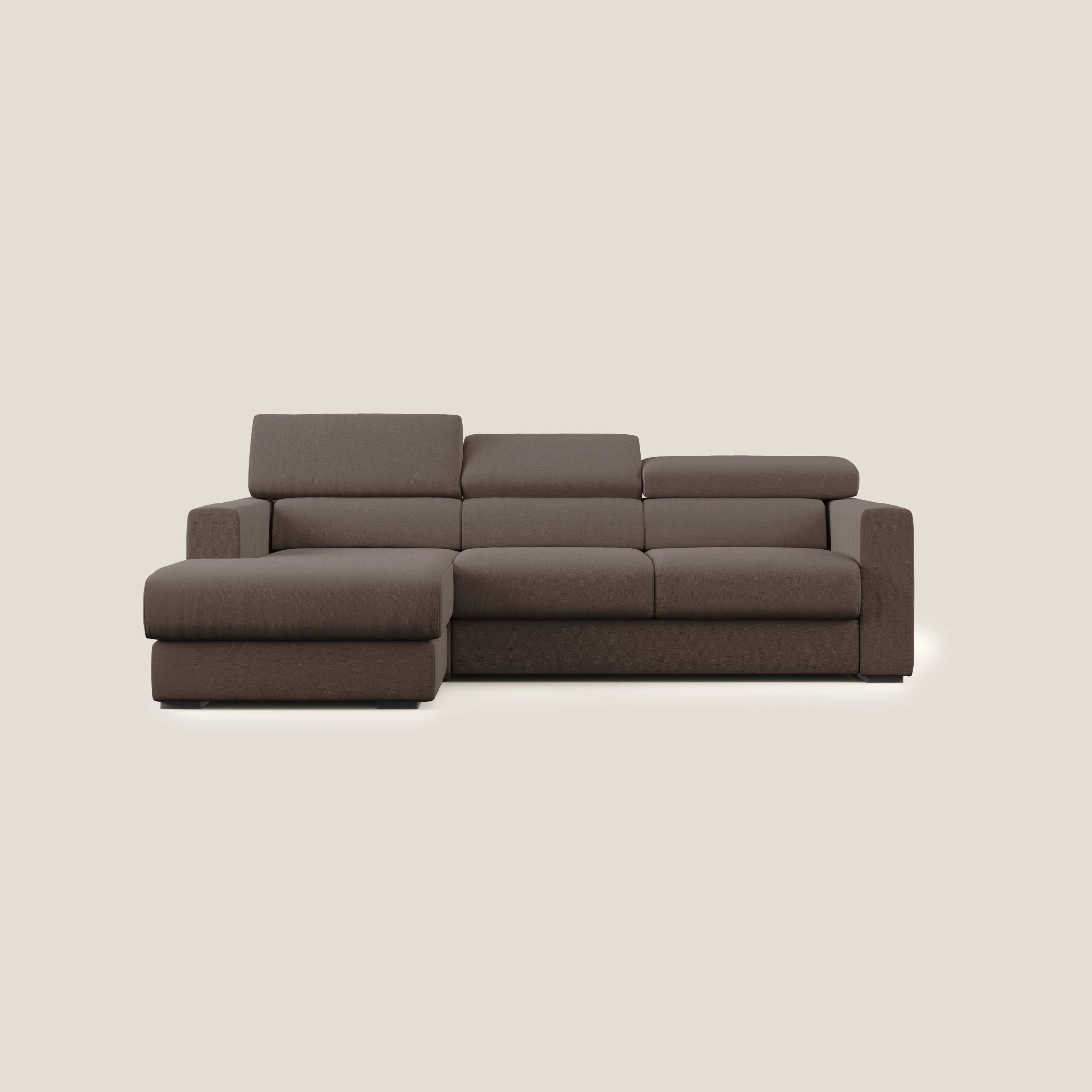Dylan canapé d'angle avec méridienne et pouf extractible en tissu imperméable T13 marron - Image 10