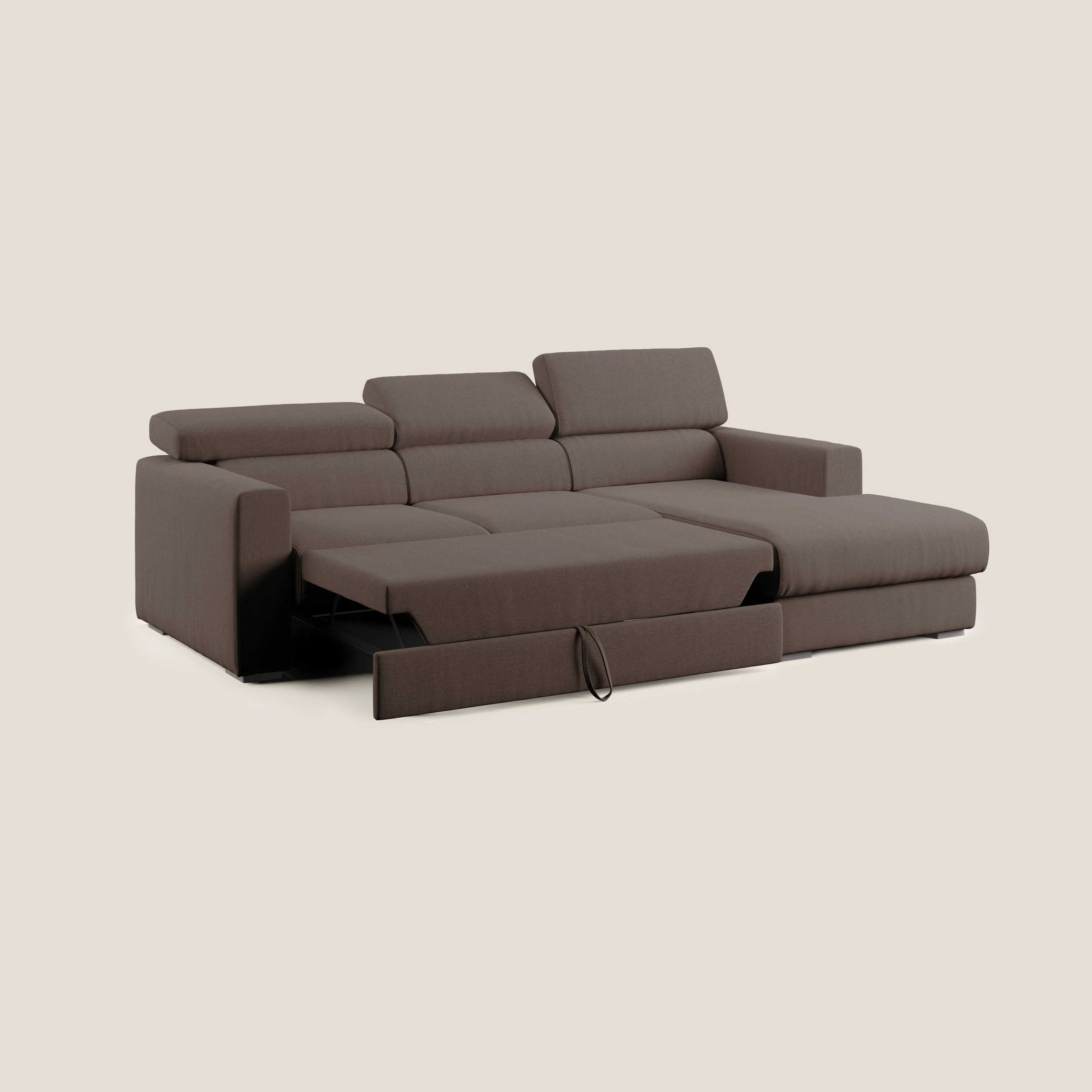 Dylan canapé d'angle avec méridienne et pouf extractible en tissu imperméable T13 marron - Image 2