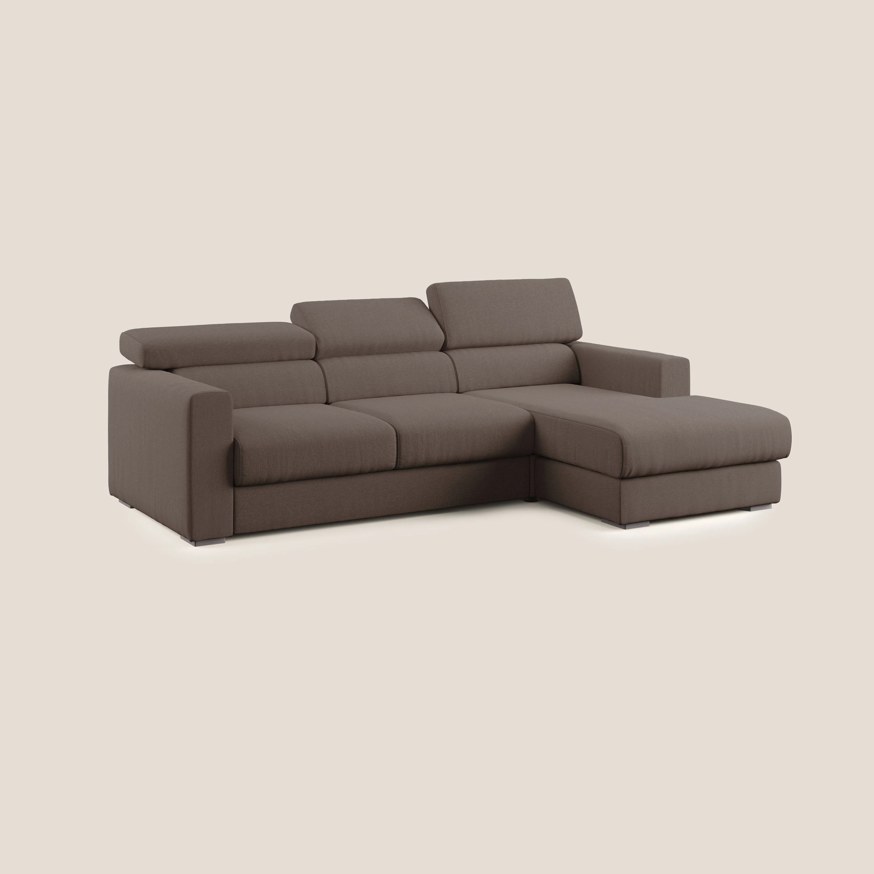 Dylan canapé d'angle avec méridienne et pouf extractible en tissu imperméable T13 marron - Image 3