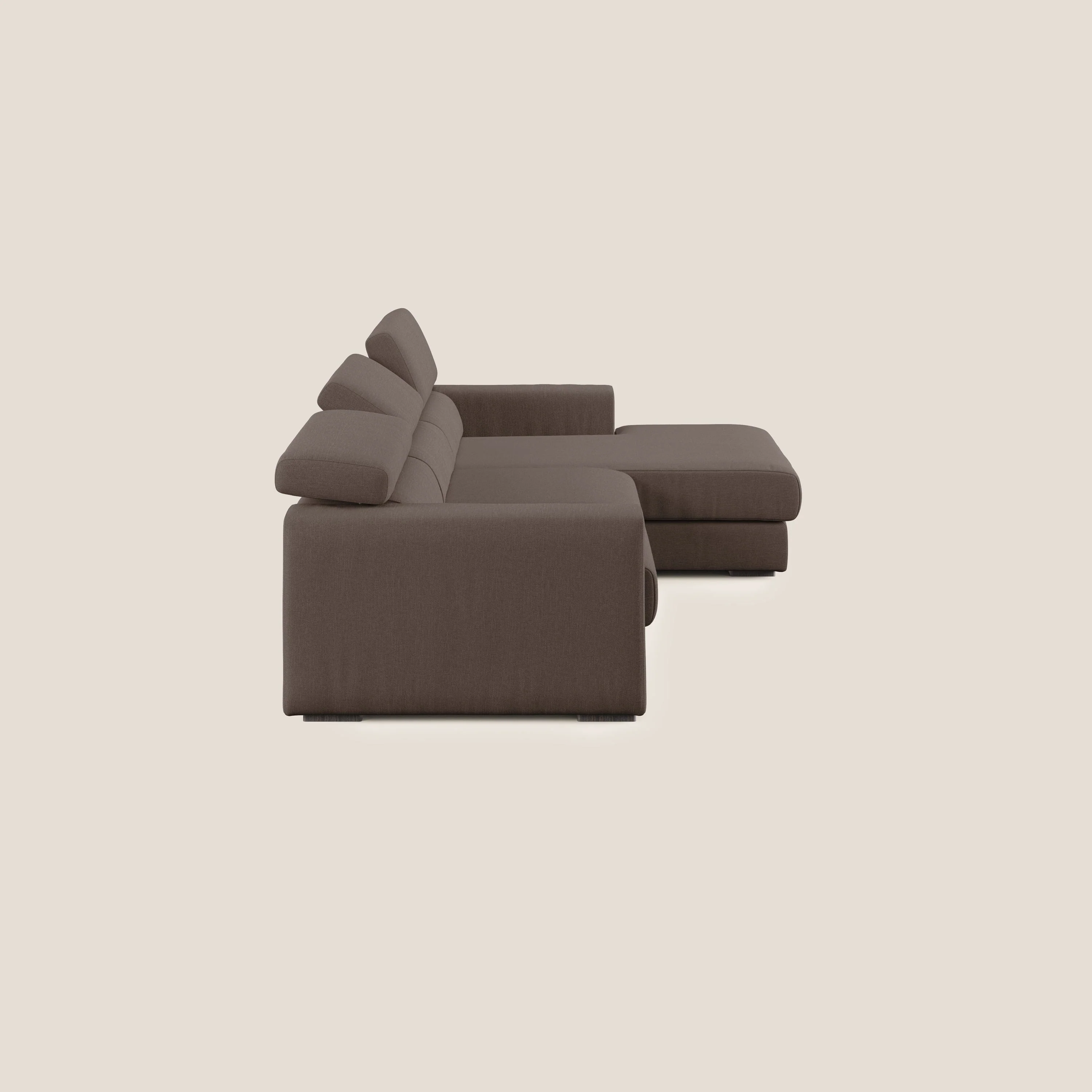 Dylan canapé d'angle avec méridienne et pouf extractible en tissu imperméable T13 marron - Image 4