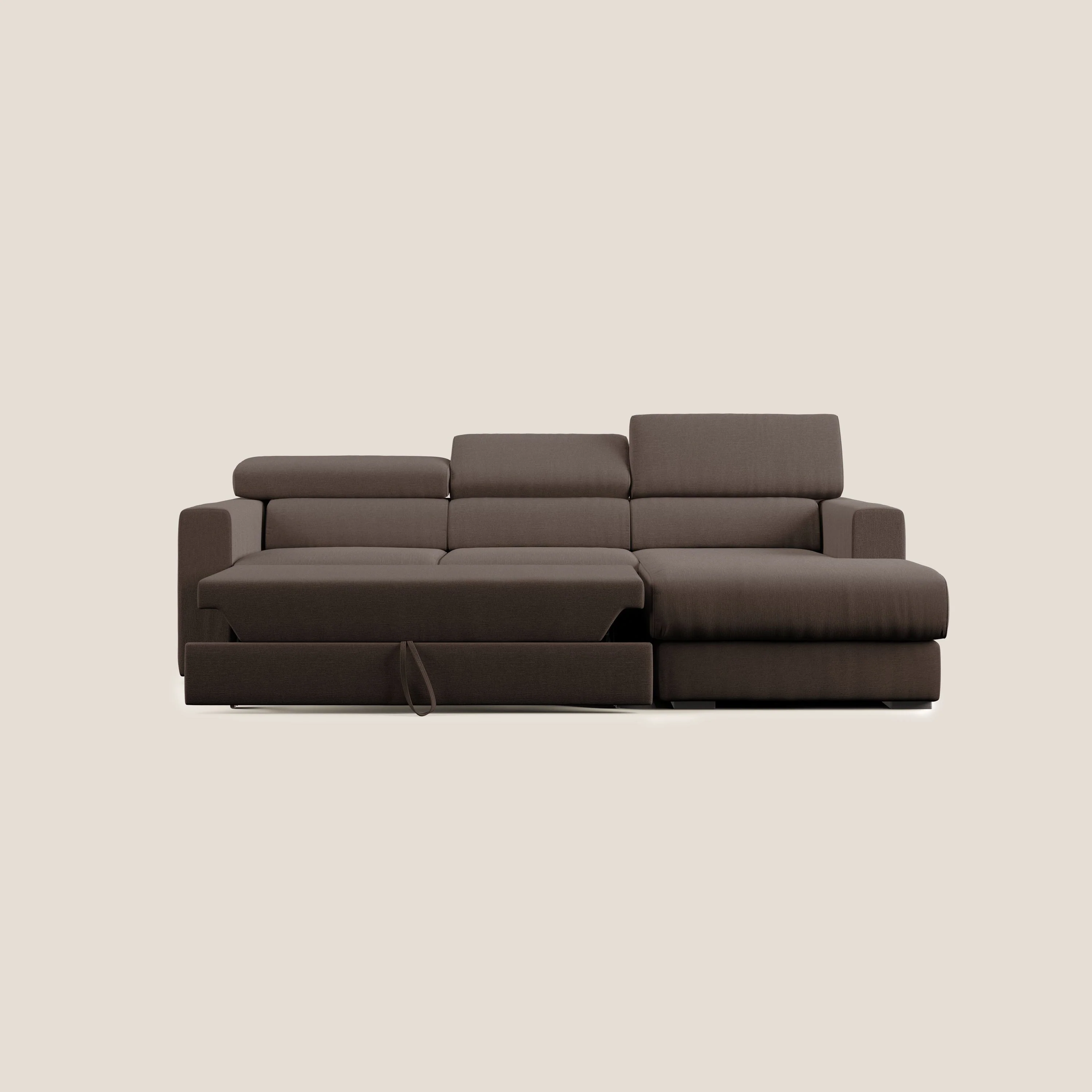 Dylan canapé d'angle avec méridienne et pouf extractible en tissu imperméable T13 marron - Image 6
