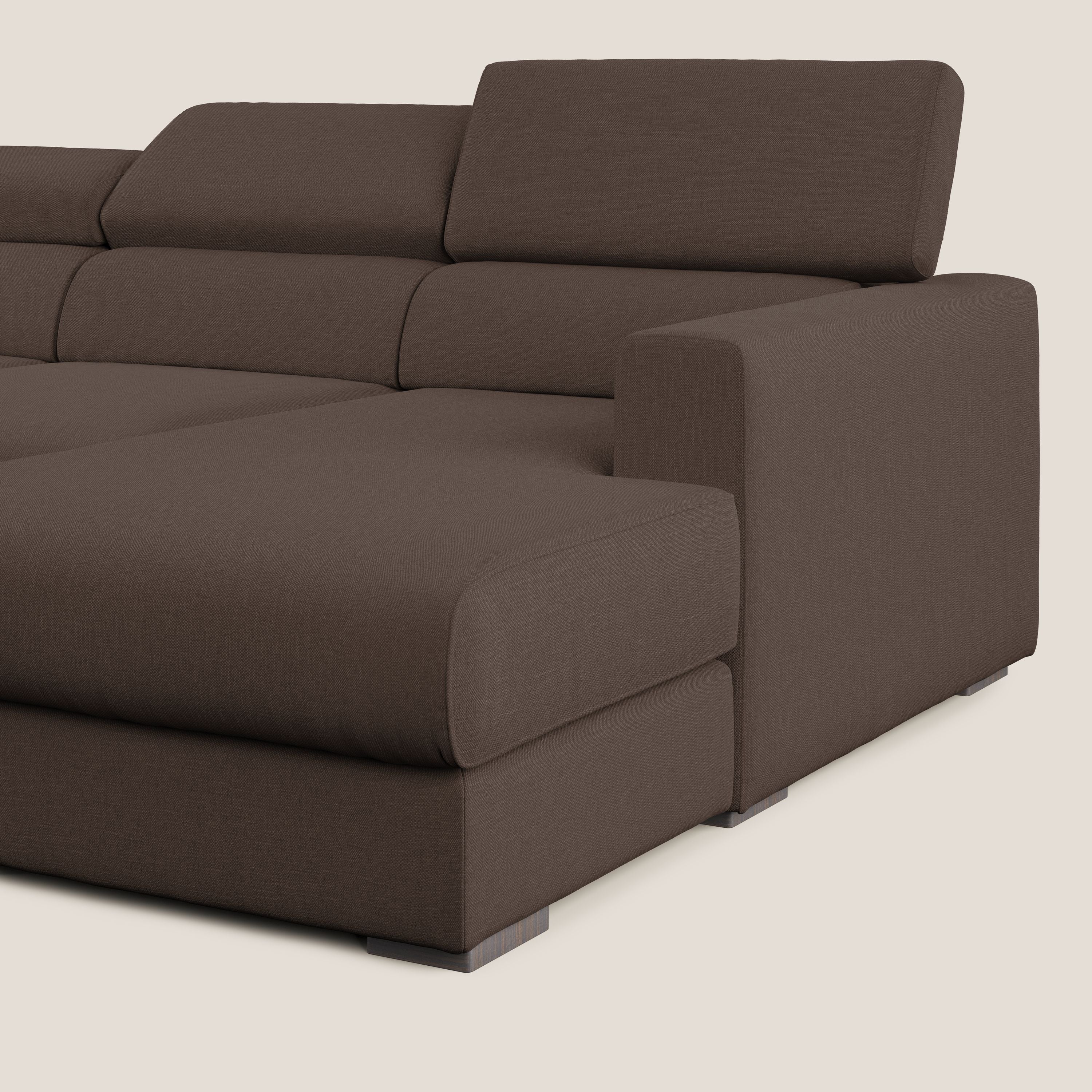 Dylan canapé d'angle avec méridienne et pouf extractible en tissu imperméable T13 marron - Image 9