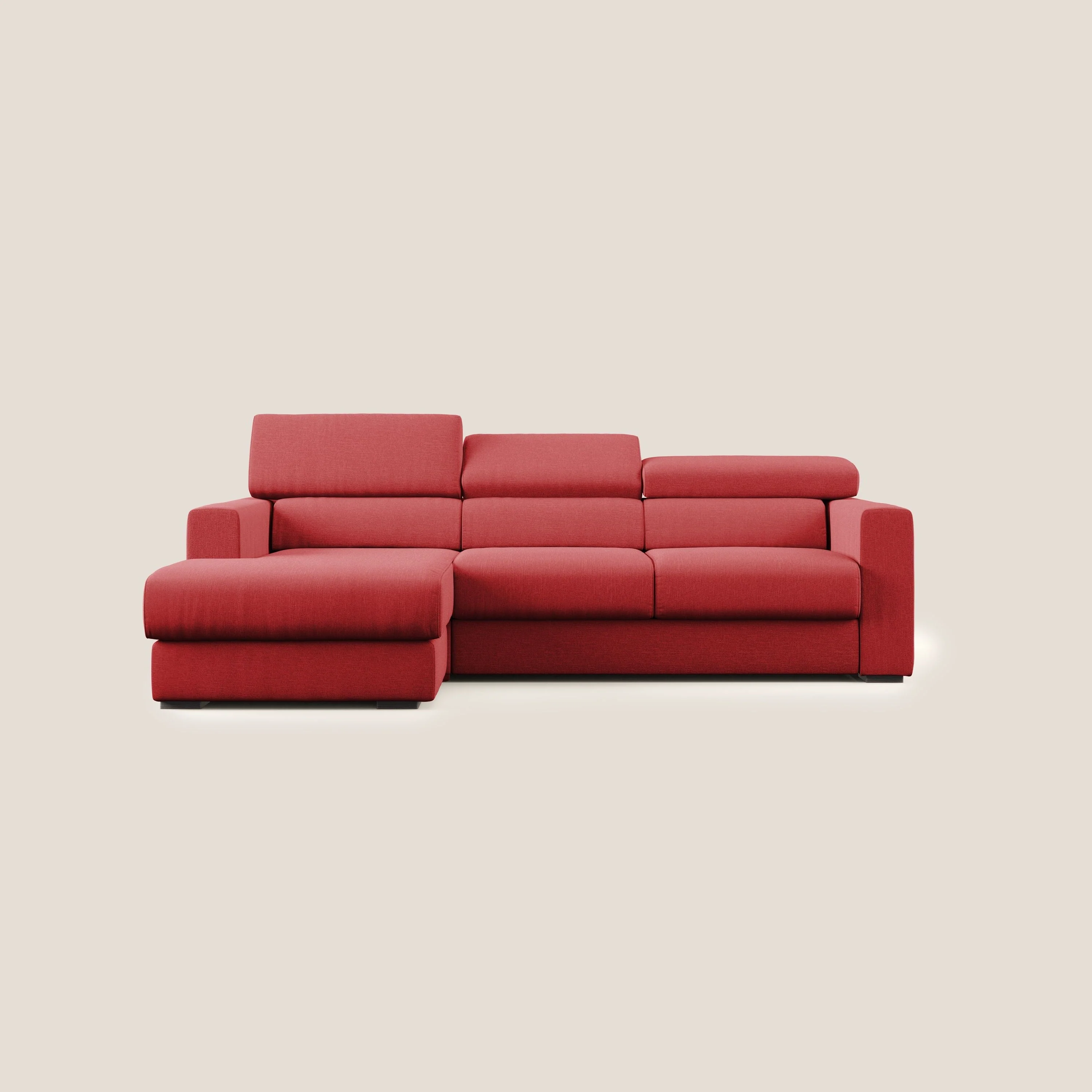Dylan canapé d'angle avec méridienne et pouf extractible en tissu imperméable T13 rouge - Image 10