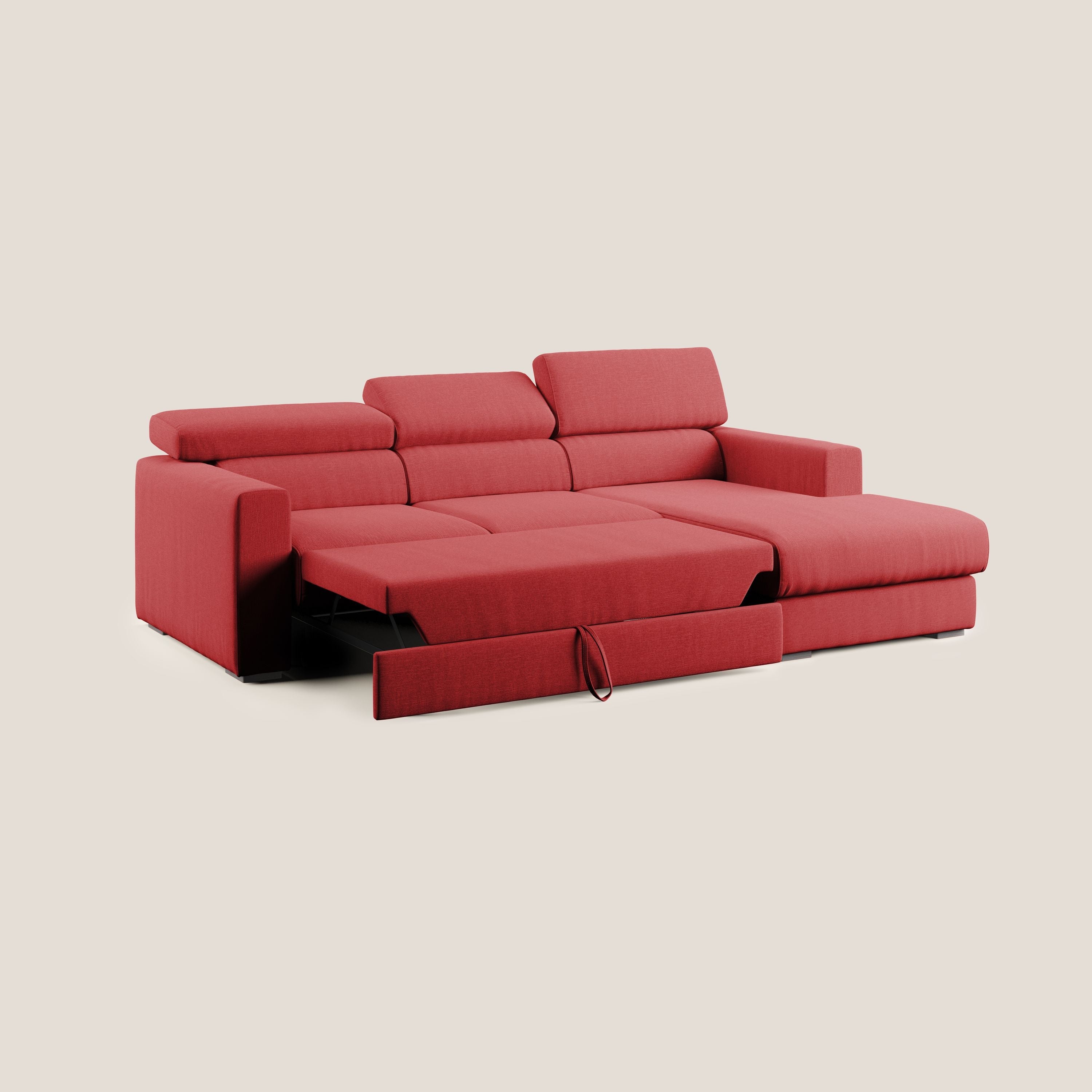 Dylan canapé d'angle avec méridienne et pouf extractible en tissu imperméable T13 rouge - Image 2
