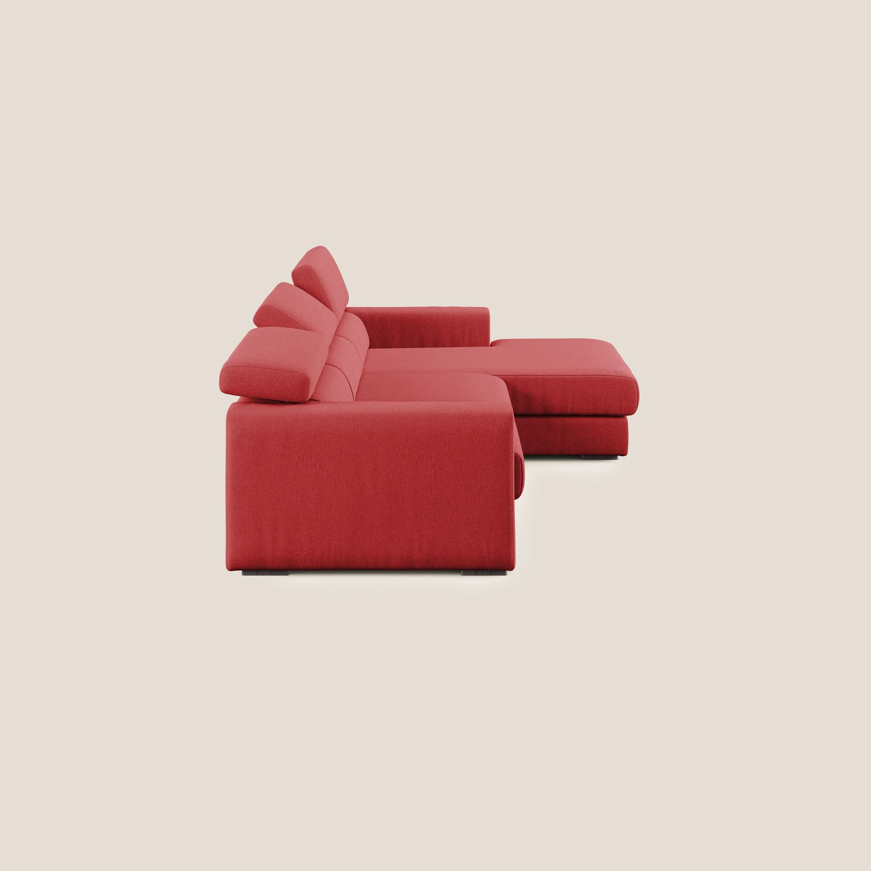 Dylan canapé d'angle avec méridienne et pouf extractible en tissu imperméable T13 rouge - Image 4