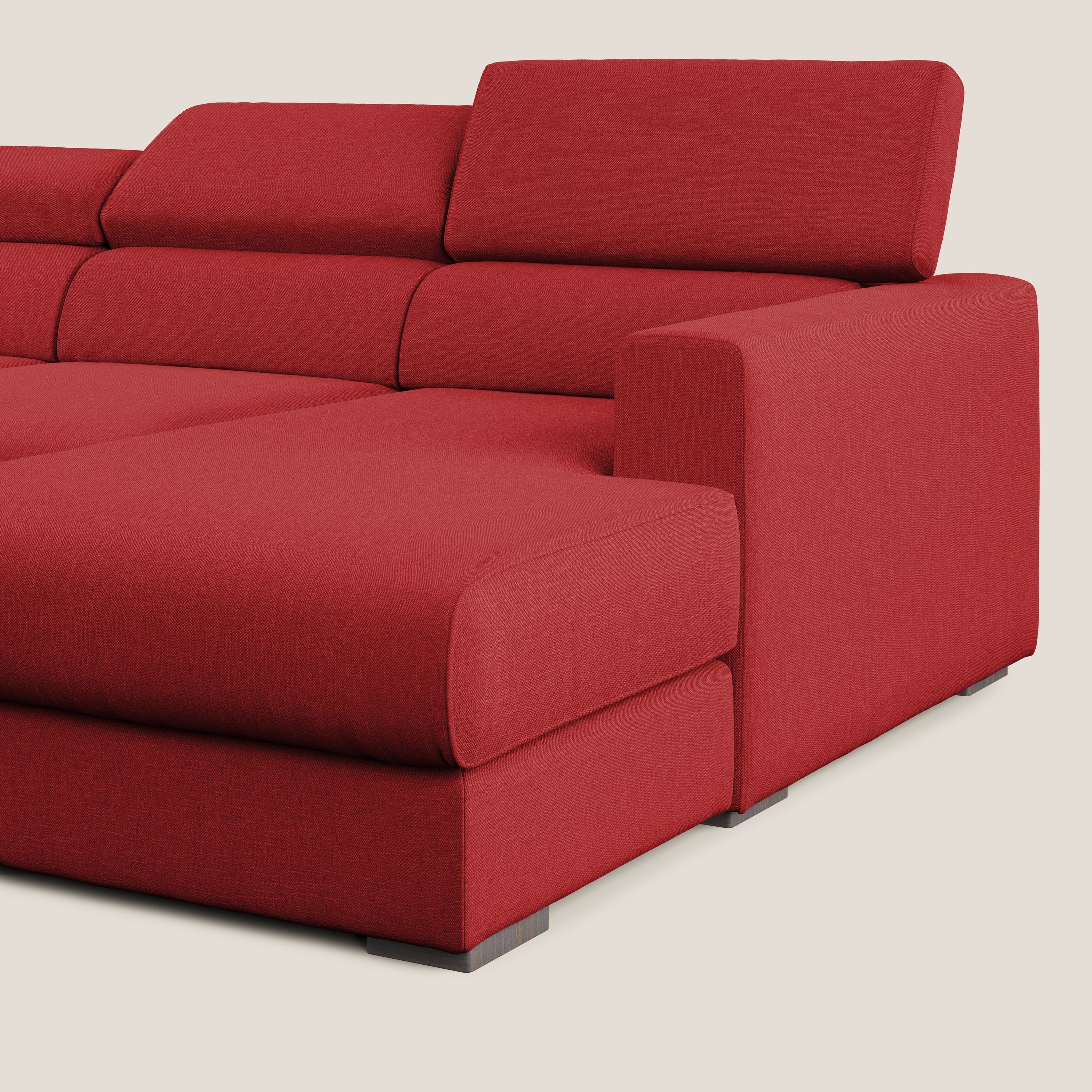 Dylan canapé d'angle avec méridienne et pouf extractible en tissu imperméable T13 rouge - Image 9