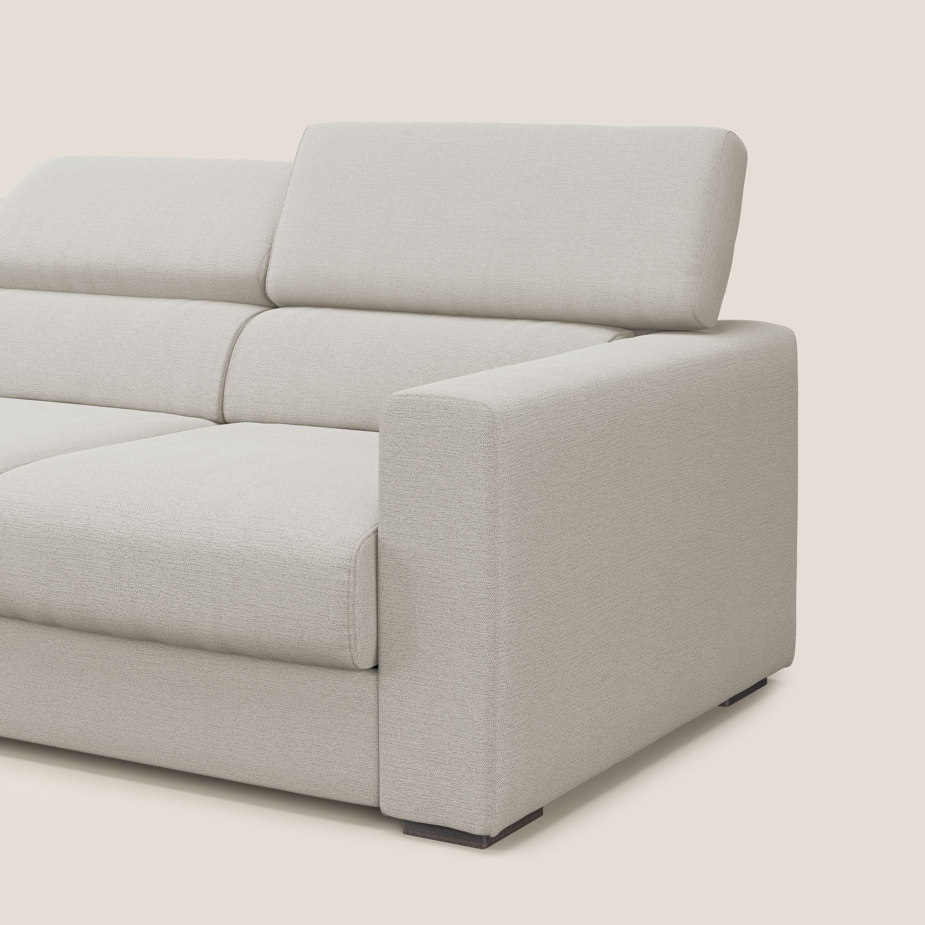 Dylan canapé avec pouf extractible à 3 assises en tissu flamme effet coton impermeabile T19 crème - Image 8