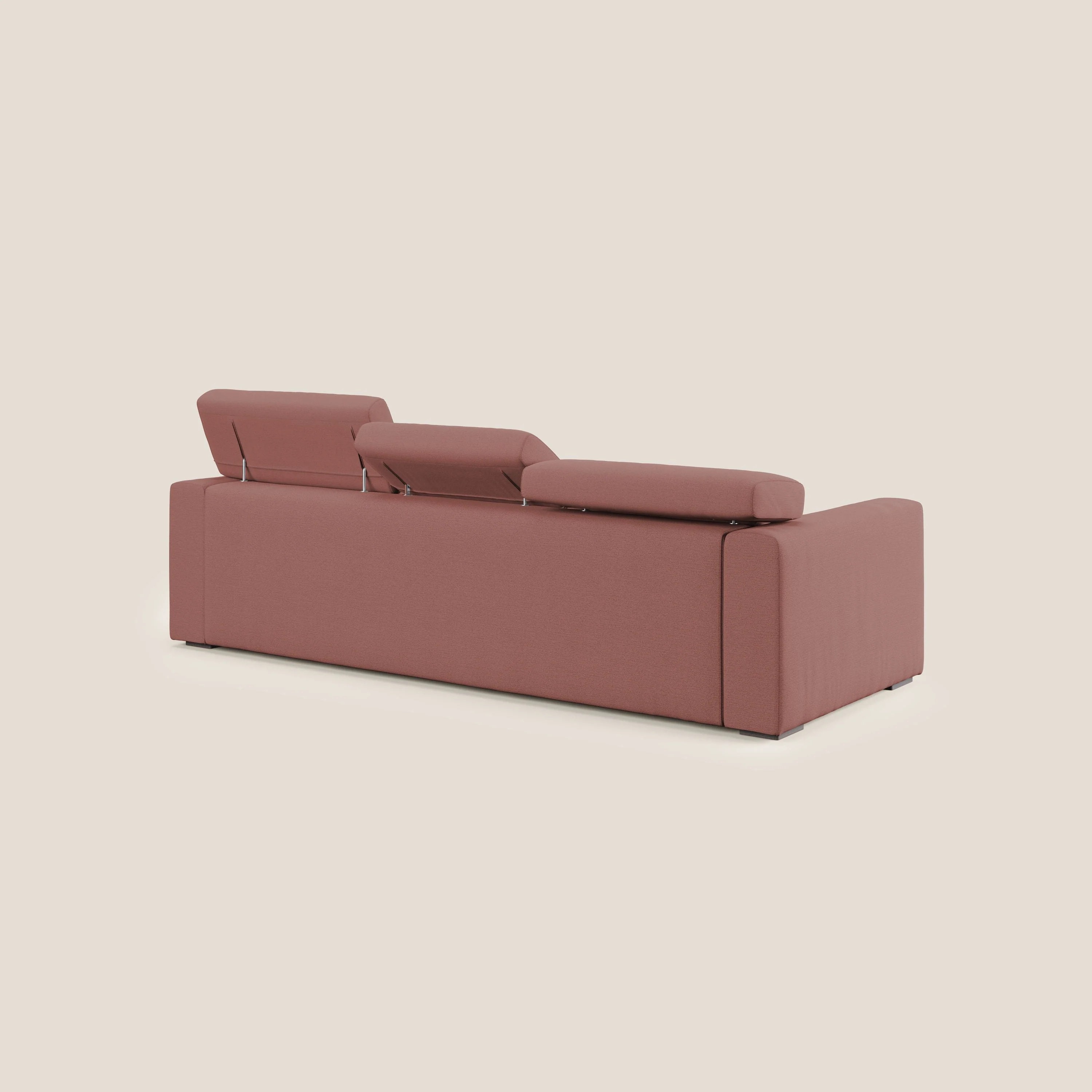 Dylan canapé avec pouf extractible à 3 assises en tissu flamme effet coton impermeabile T19 saumon - Image 5
