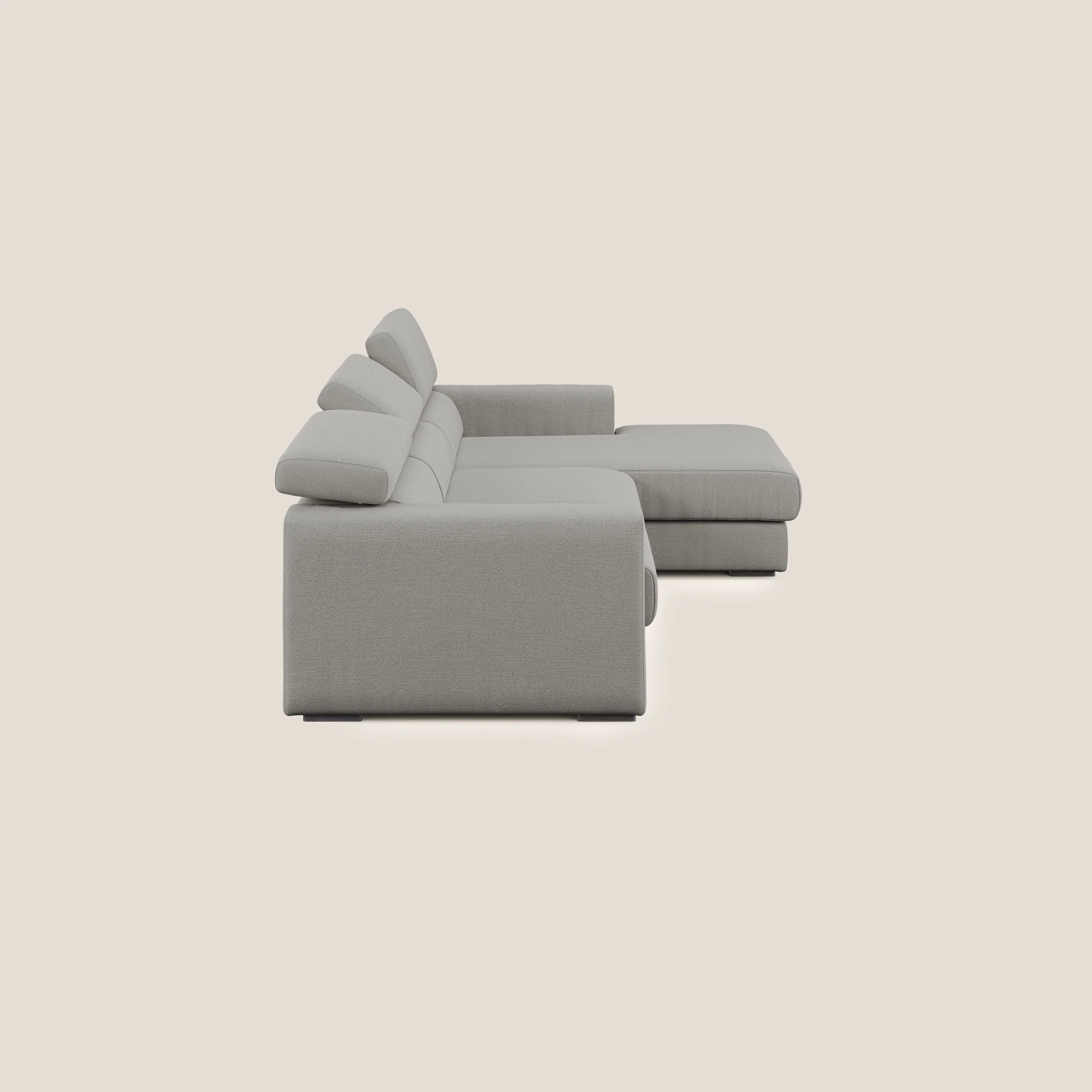 Dylan divano angolare con estraibile a cassettone in tessuto fiammato simil cotone impermeabile T19 beige - Image 4