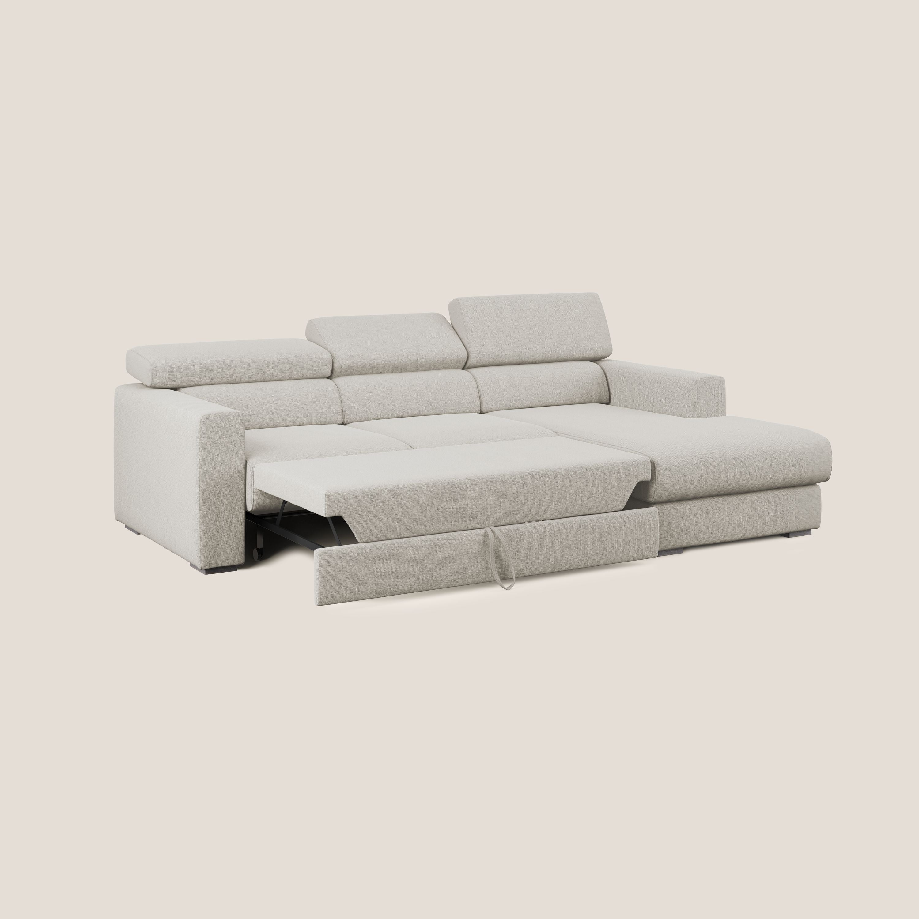 Canapé d'angle Dylan avec tiroir extractible en tissu flammé simili coton imperméable T19 crème - Image 2