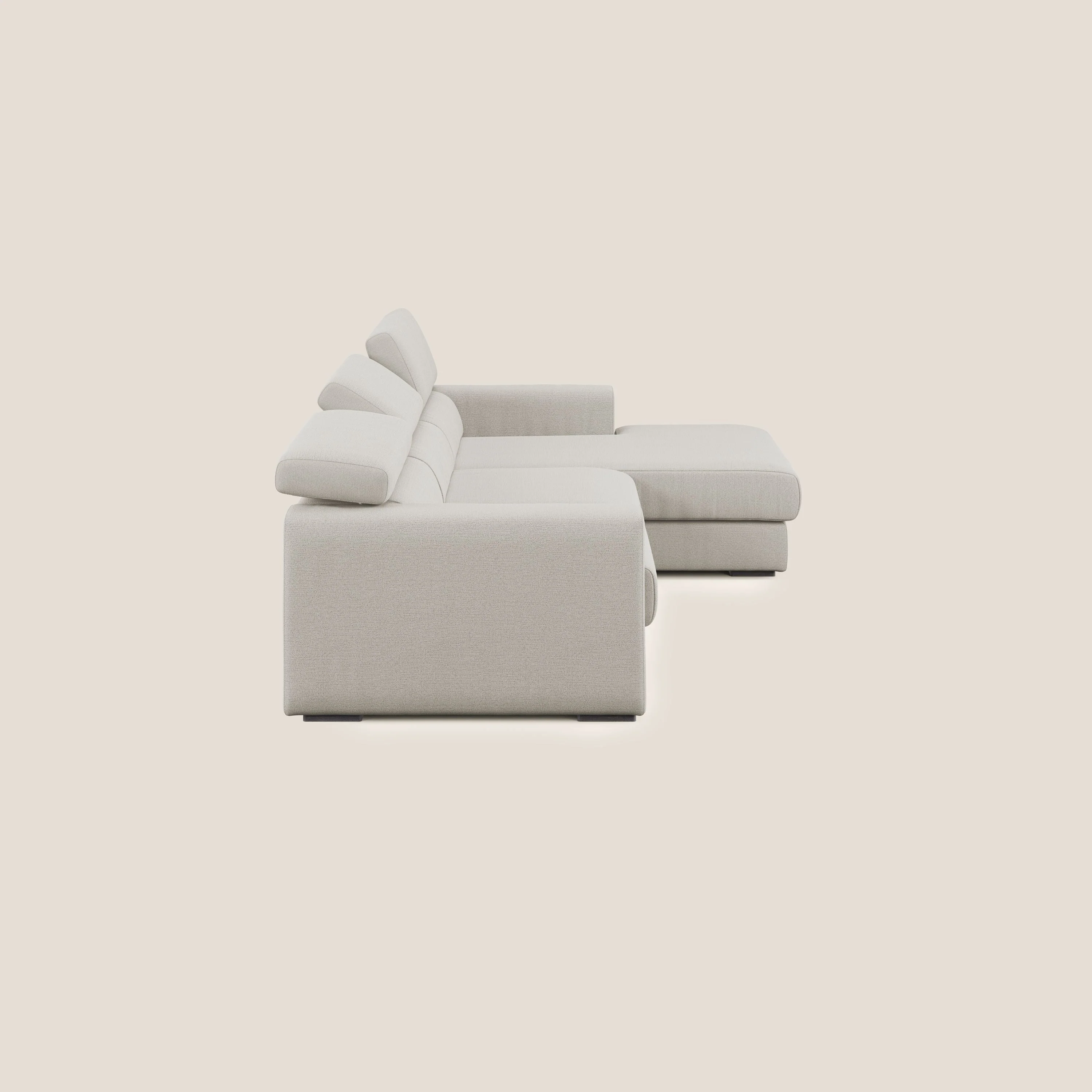 Canapé d'angle Dylan avec tiroir extractible en tissu flammé simili coton imperméable T19 crème - Image 4
