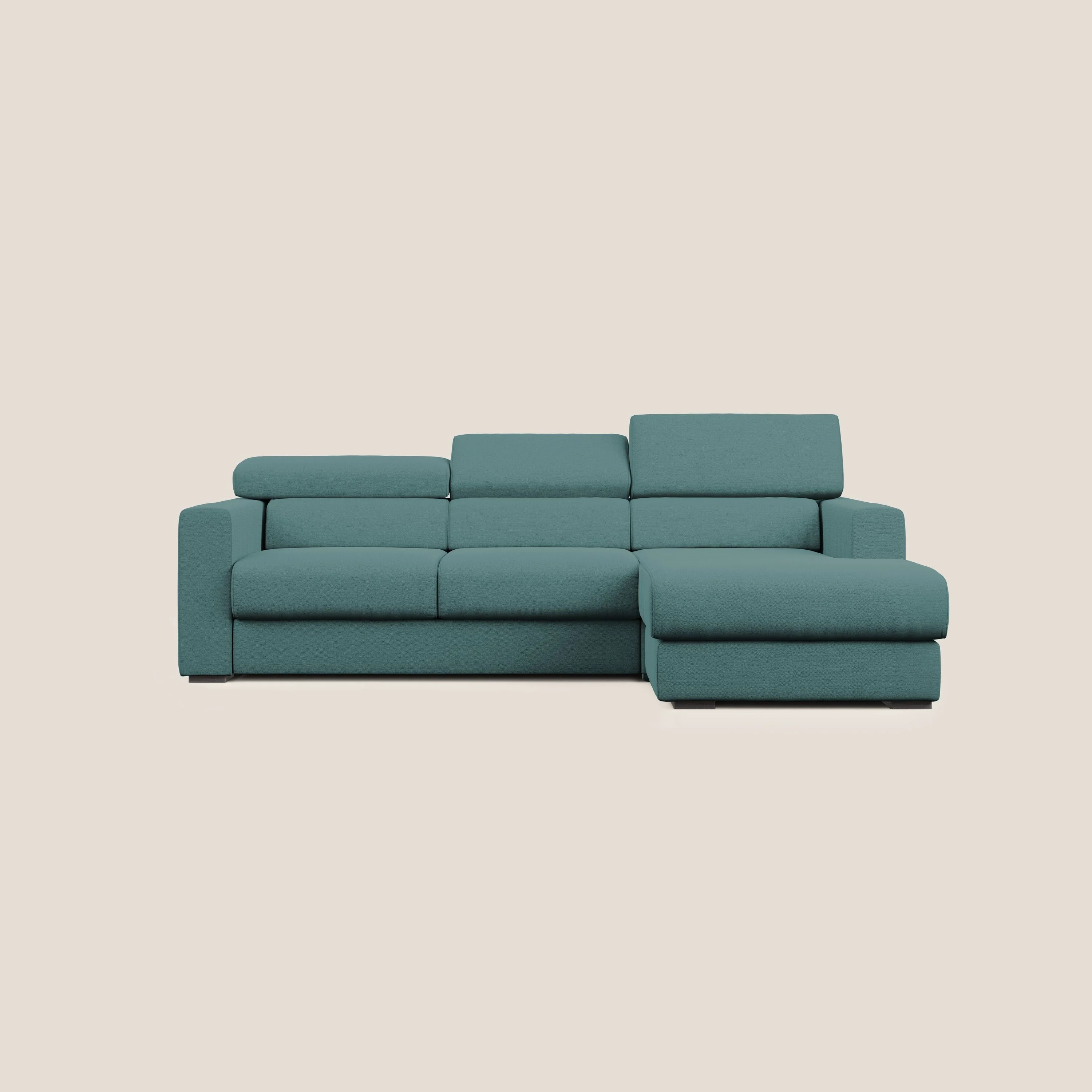 Canapé d'angle Dylan avec tiroir extractible en tissu flammé simili coton imperméable T19 bleu canard