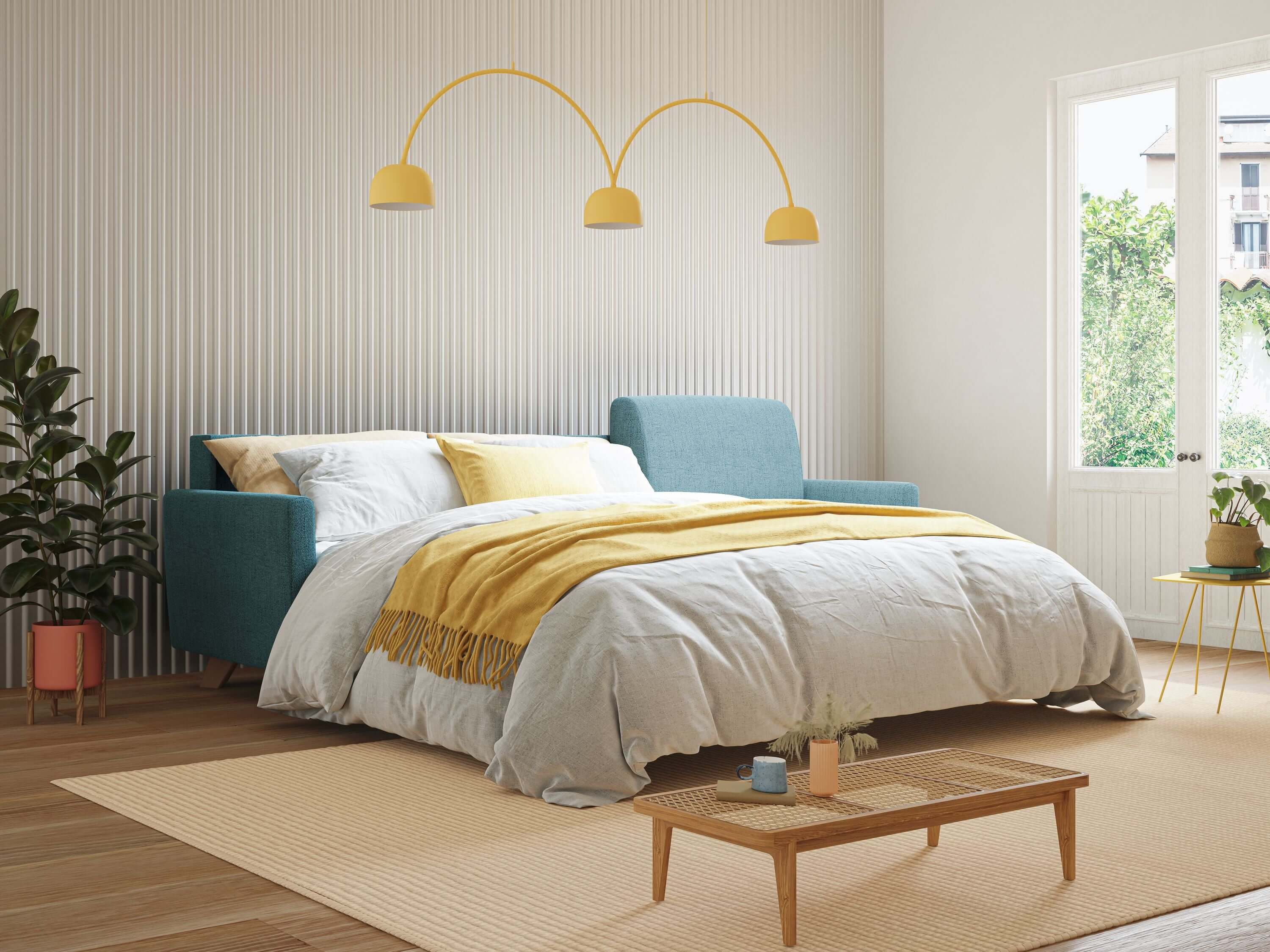 Edgar canapé d'angle convertible en tissu FELIS imperméable T03 bleu ciel - Image 2