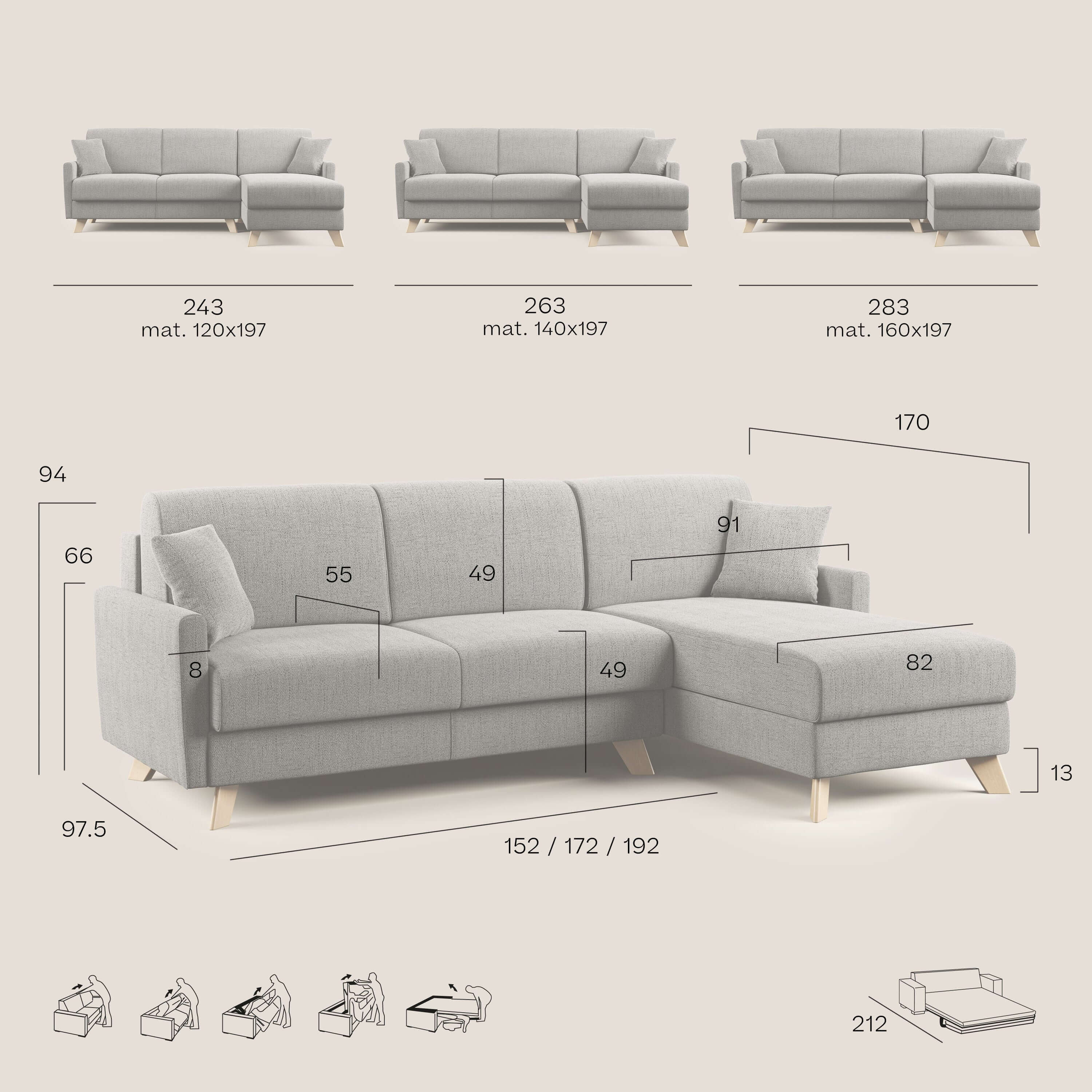 Edgar canapé d'angle convertible en tissu FELIS imperméable T03 gris clair - Image 10