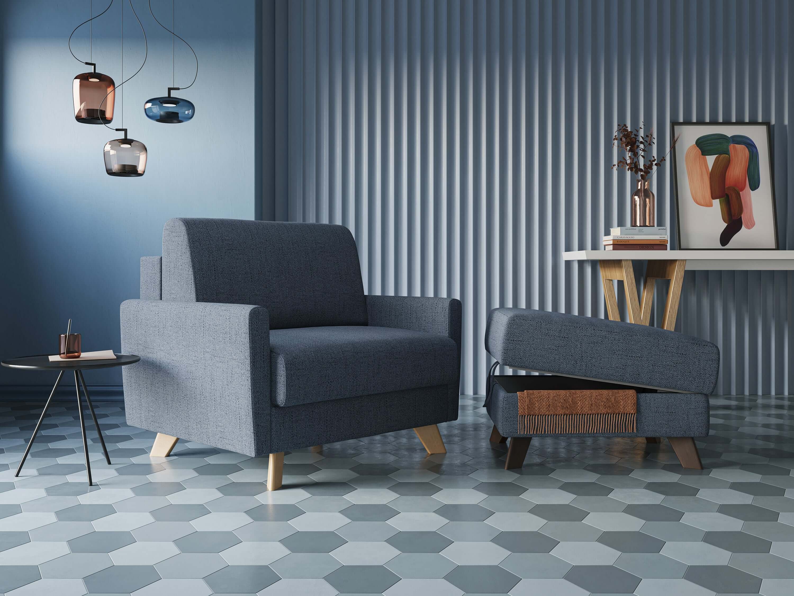 Edgar fauteuil convertible en tissu FELIS imperméable T03 bleu - Image 8
