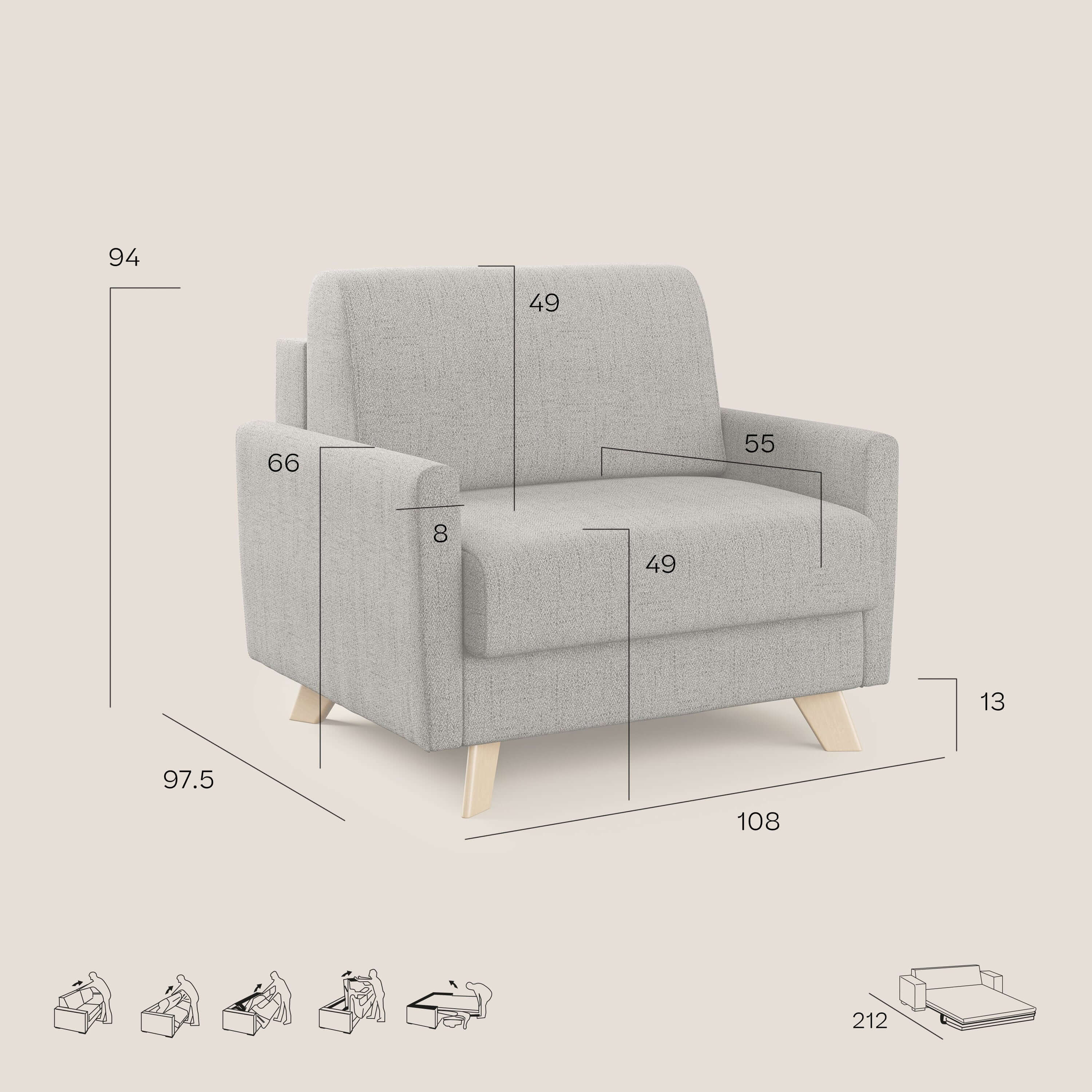 Edgar fauteuil convertible en tissu FELIS imperméable T03 gris - Image 9