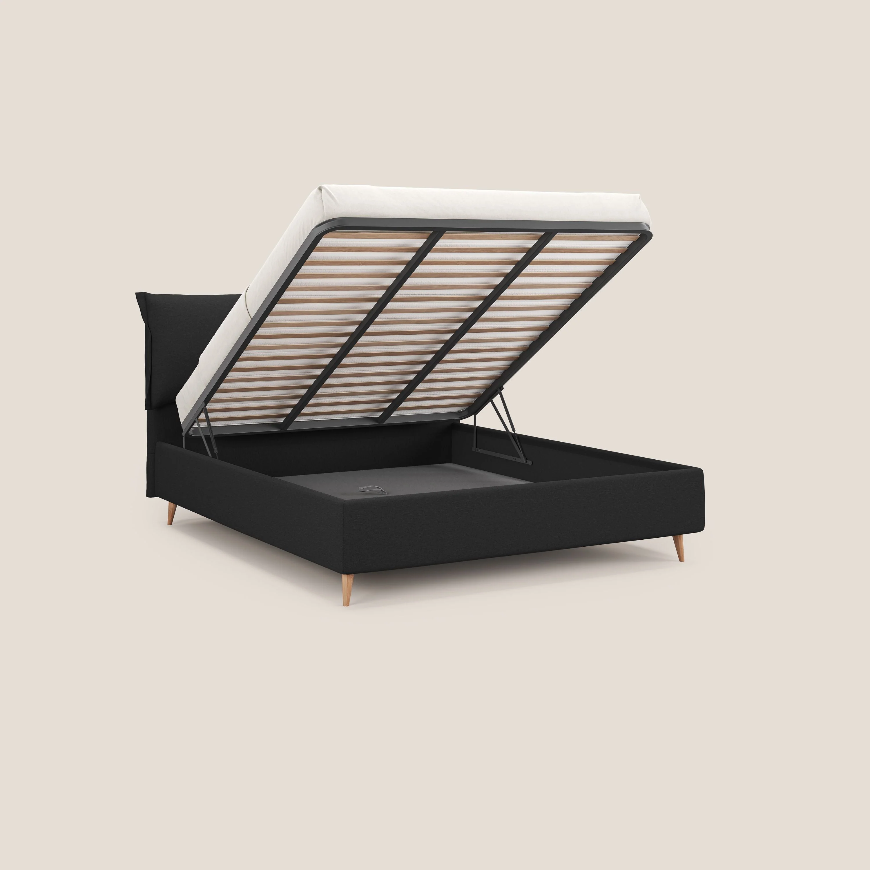 Elettra lit avec coffre de rangement déhoussable avec coussins tête de lit en tissu imperméable T13 anthracite - Image 2