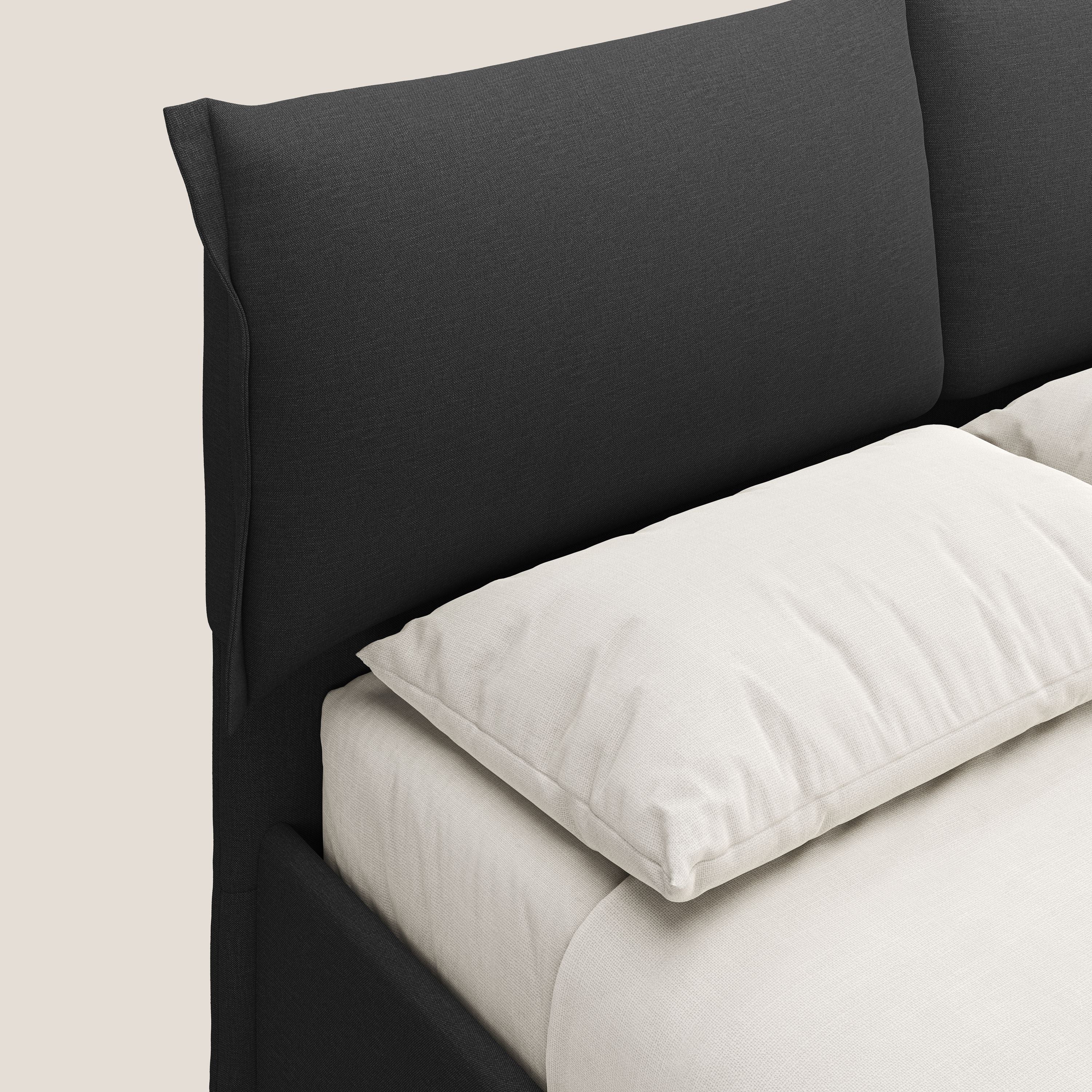 Elettra lit avec coffre de rangement déhoussable avec coussins tête de lit en tissu imperméable T13 anthracite - Image 6