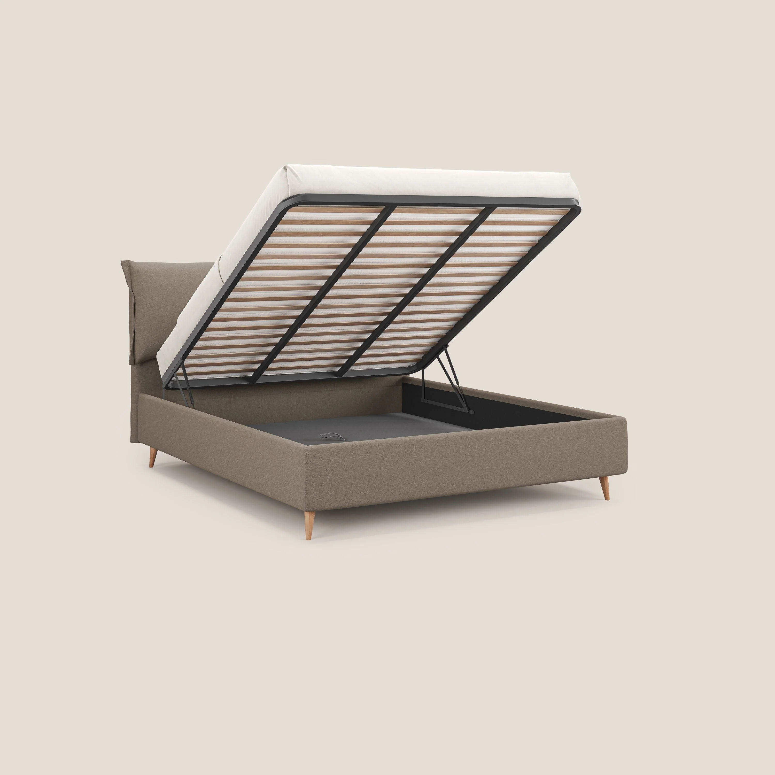 Elettra lit avec coffre de rangement dĂ©houssable avec coussins tĂȘte de lit en tissu impermĂ©able T13 beige - Image 2