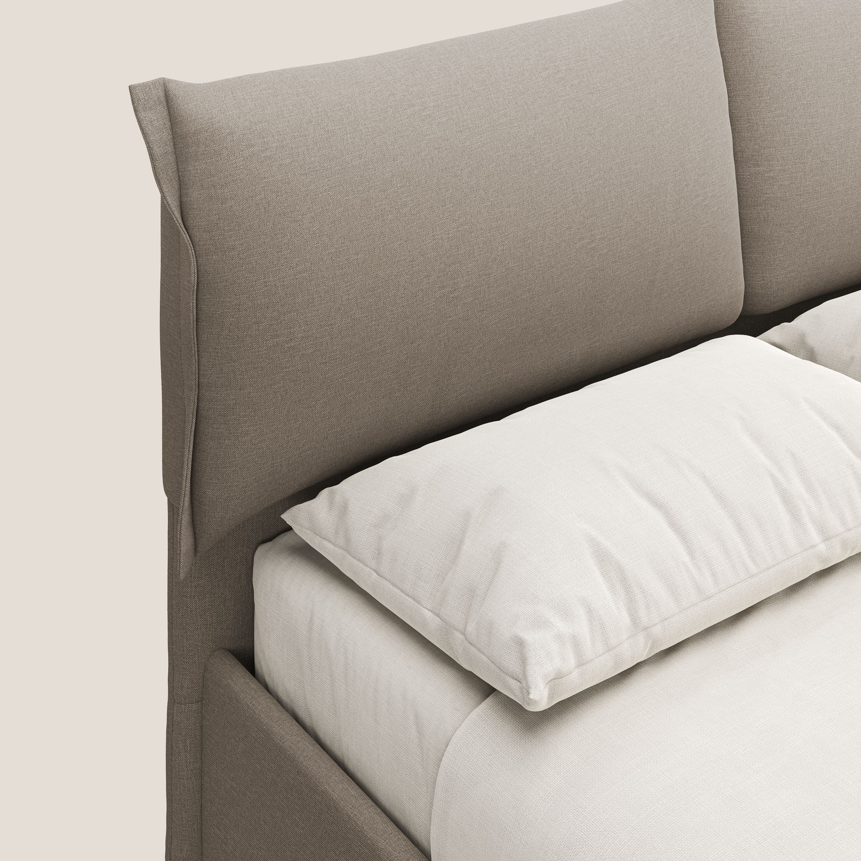 Elettra lit avec coffre de rangement dĂ©houssable avec coussins tĂȘte de lit en tissu impermĂ©able T13 beige - Image 6