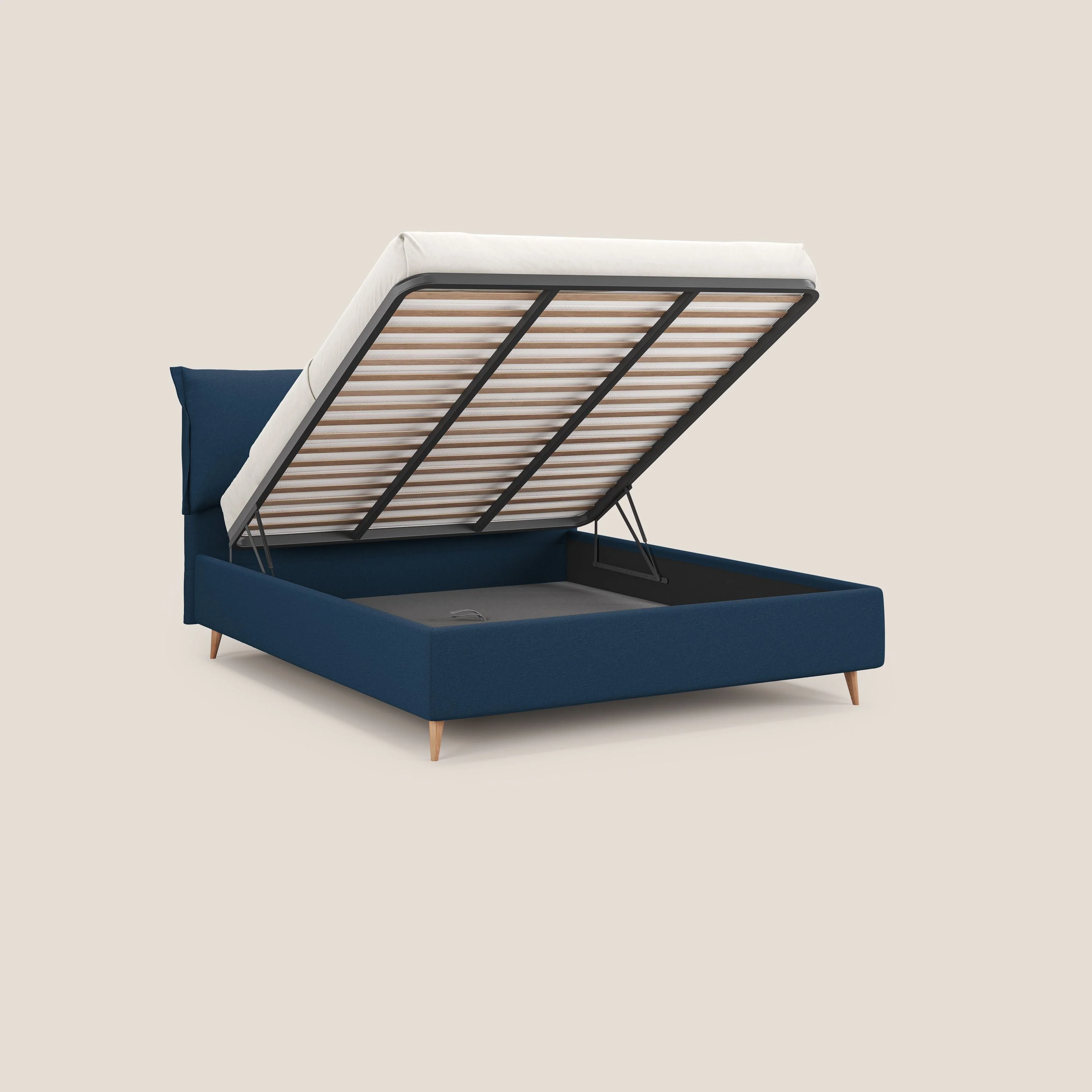 Elettra lit avec coffre de rangement déhoussable avec coussins tête de lit en tissu imperméable T13 bleu - Image 2
