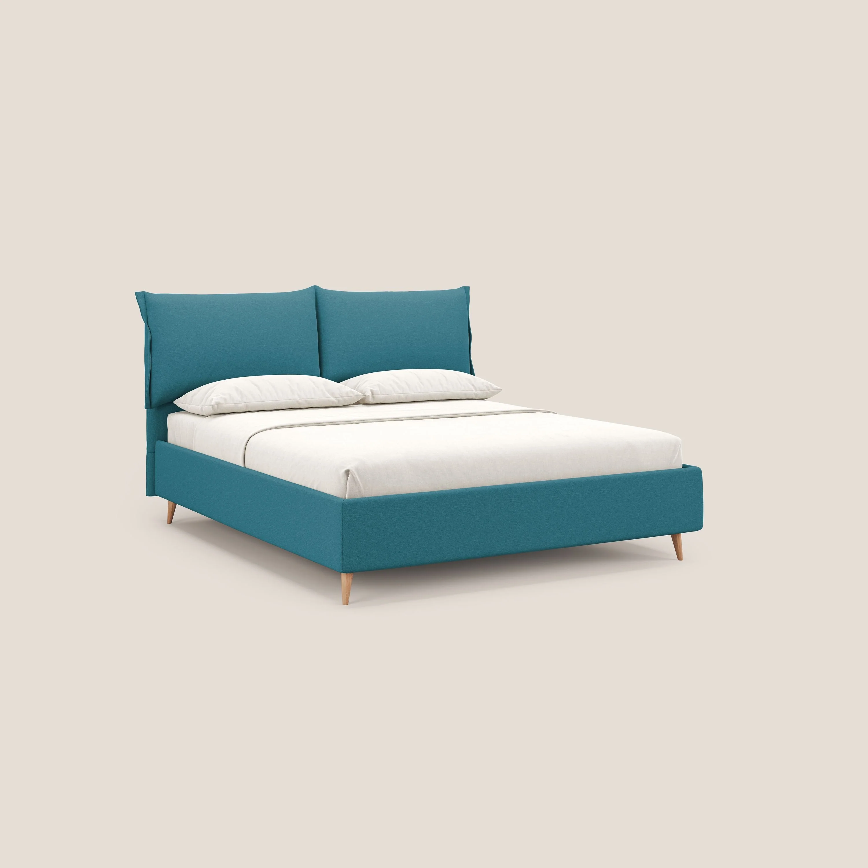 Elettra lit avec coffre de rangement dĂ©houssable avec coussins tĂȘte de lit en tissu impermĂ©able T13 bleu ciel