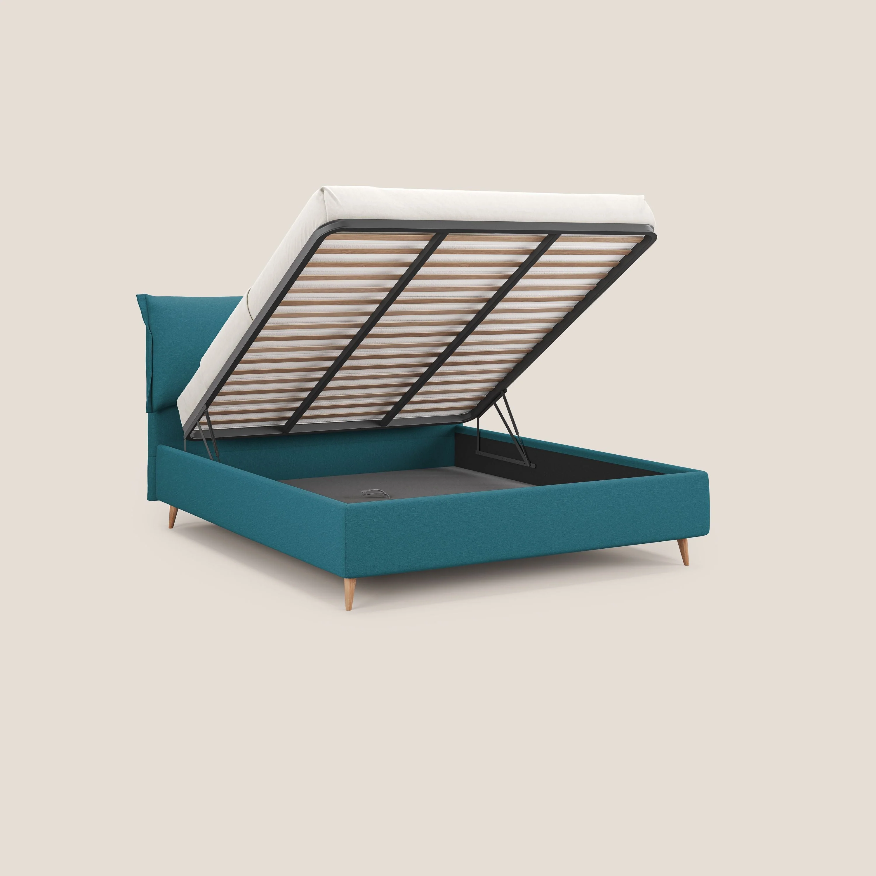 Elettra lit avec coffre de rangement dĂ©houssable avec coussins tĂȘte de lit en tissu impermĂ©able T13 bleu ciel - Image 2