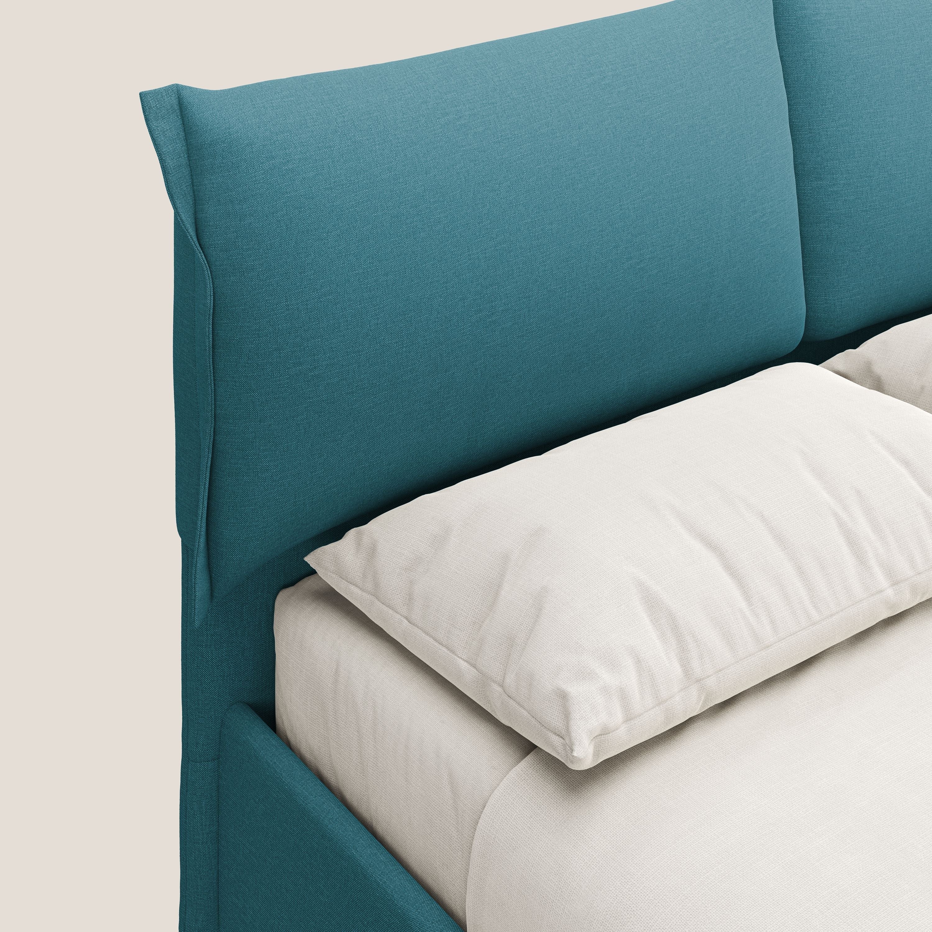 Elettra lit avec coffre de rangement dĂ©houssable avec coussins tĂȘte de lit en tissu impermĂ©able T13 bleu ciel - Image 6