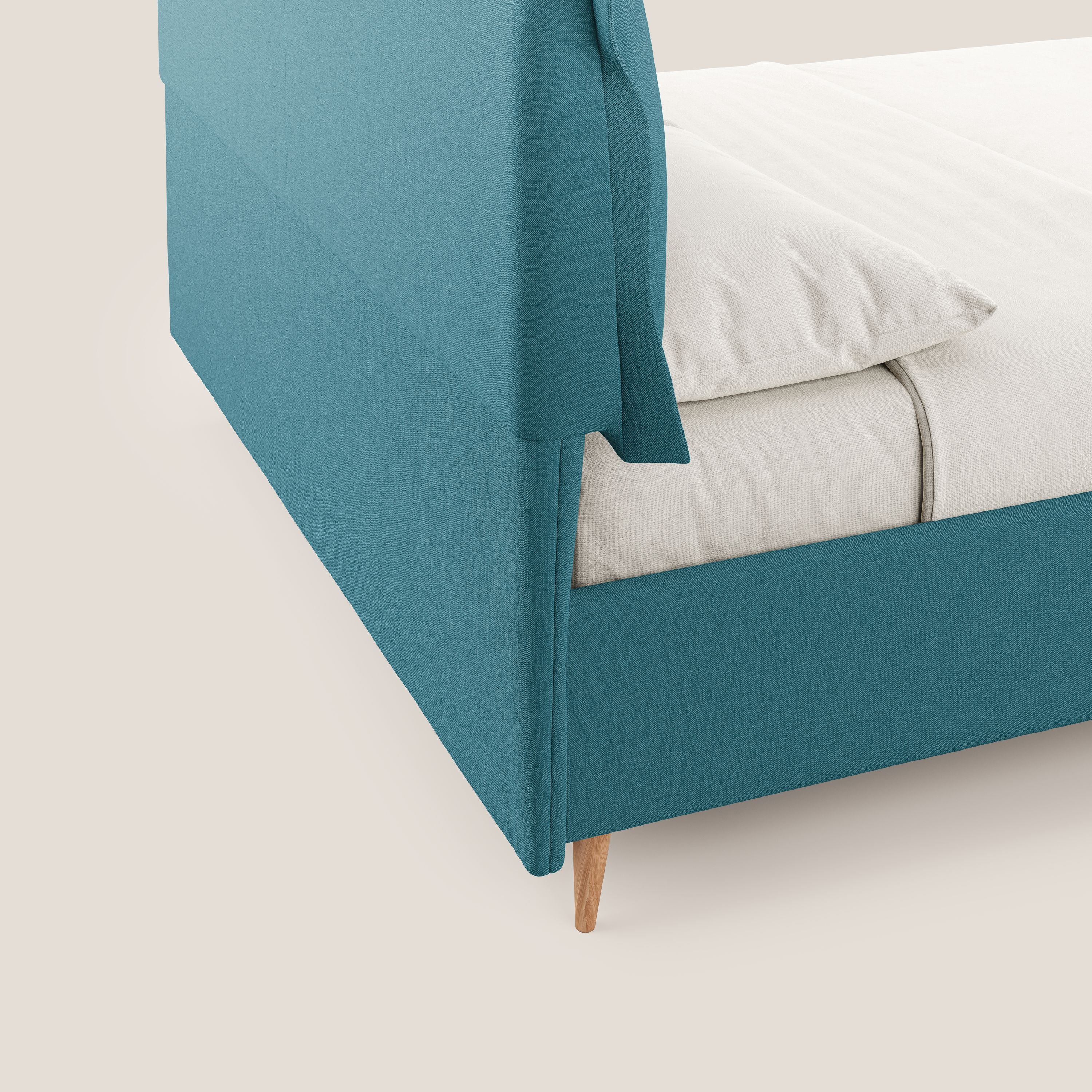 Elettra lit avec coffre de rangement dĂ©houssable avec coussins tĂȘte de lit en tissu impermĂ©able T13 bleu ciel - Image 7