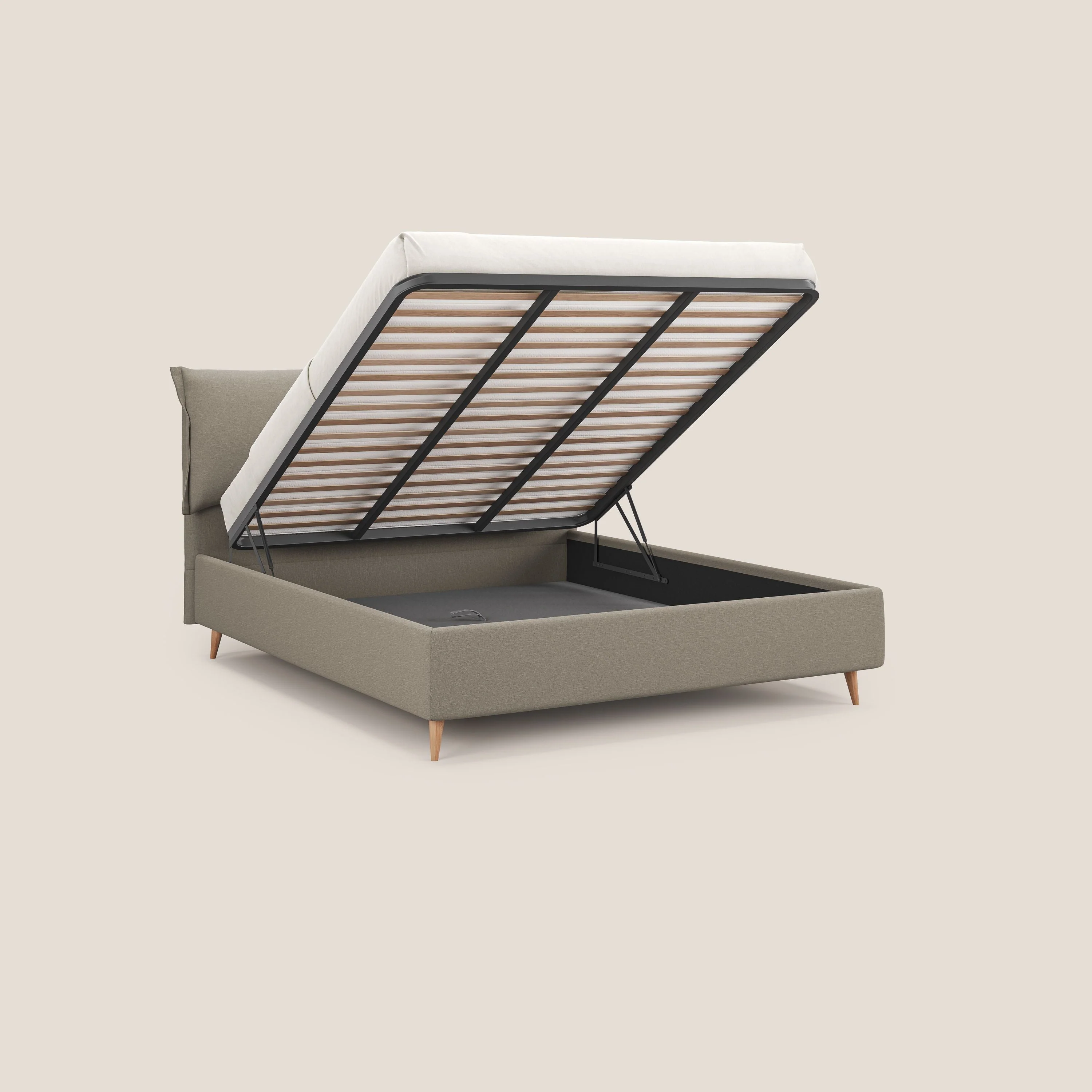 Elettra lit avec coffre de rangement déhoussable avec coussins tête de lit en tissu imperméable T13 crème - Image 2