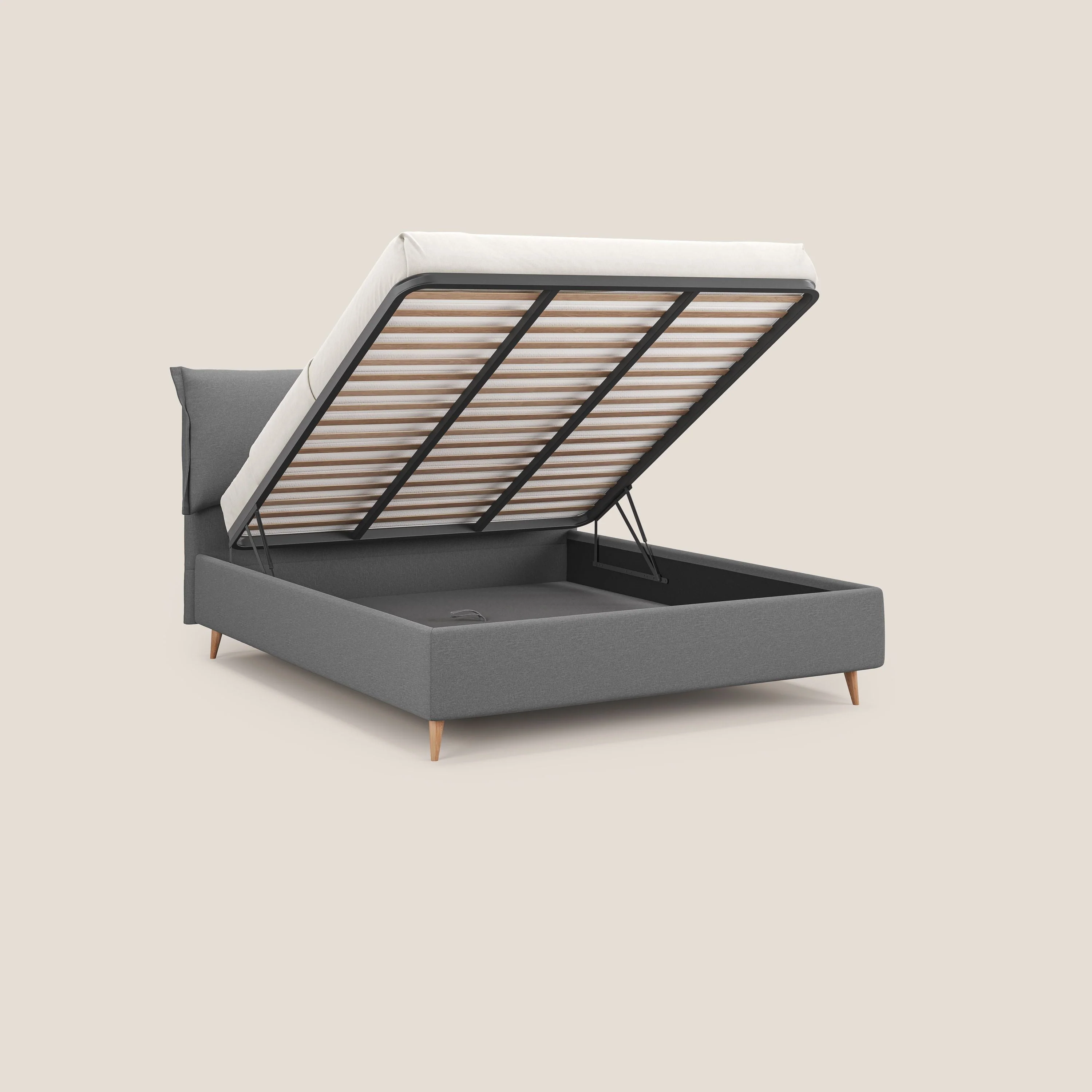 Elettra lit avec coffre de rangement déhoussable avec coussins tête de lit en tissu imperméable T13 gris - Image 2