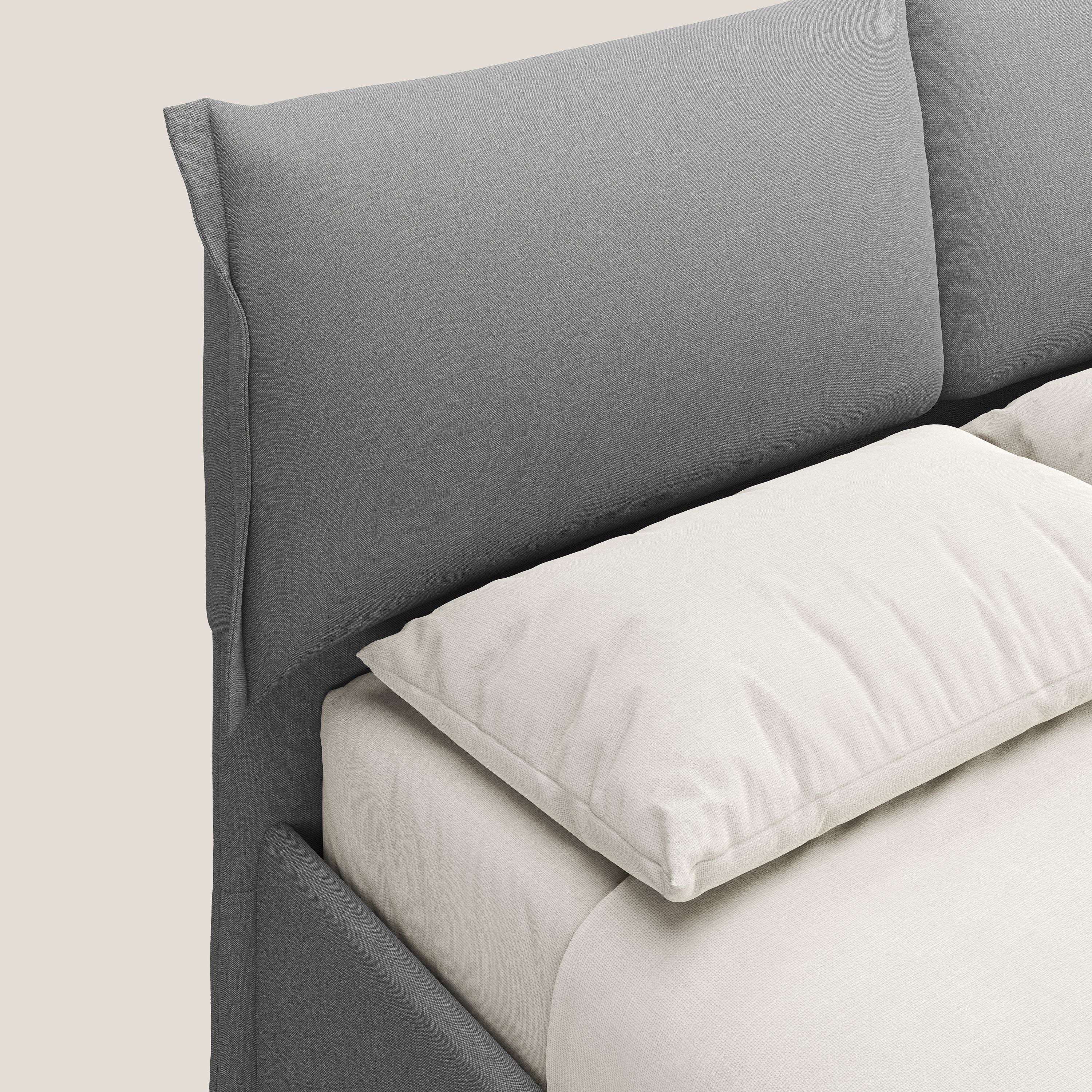 Elettra lit avec coffre de rangement déhoussable avec coussins tête de lit en tissu imperméable T13 gris - Image 6