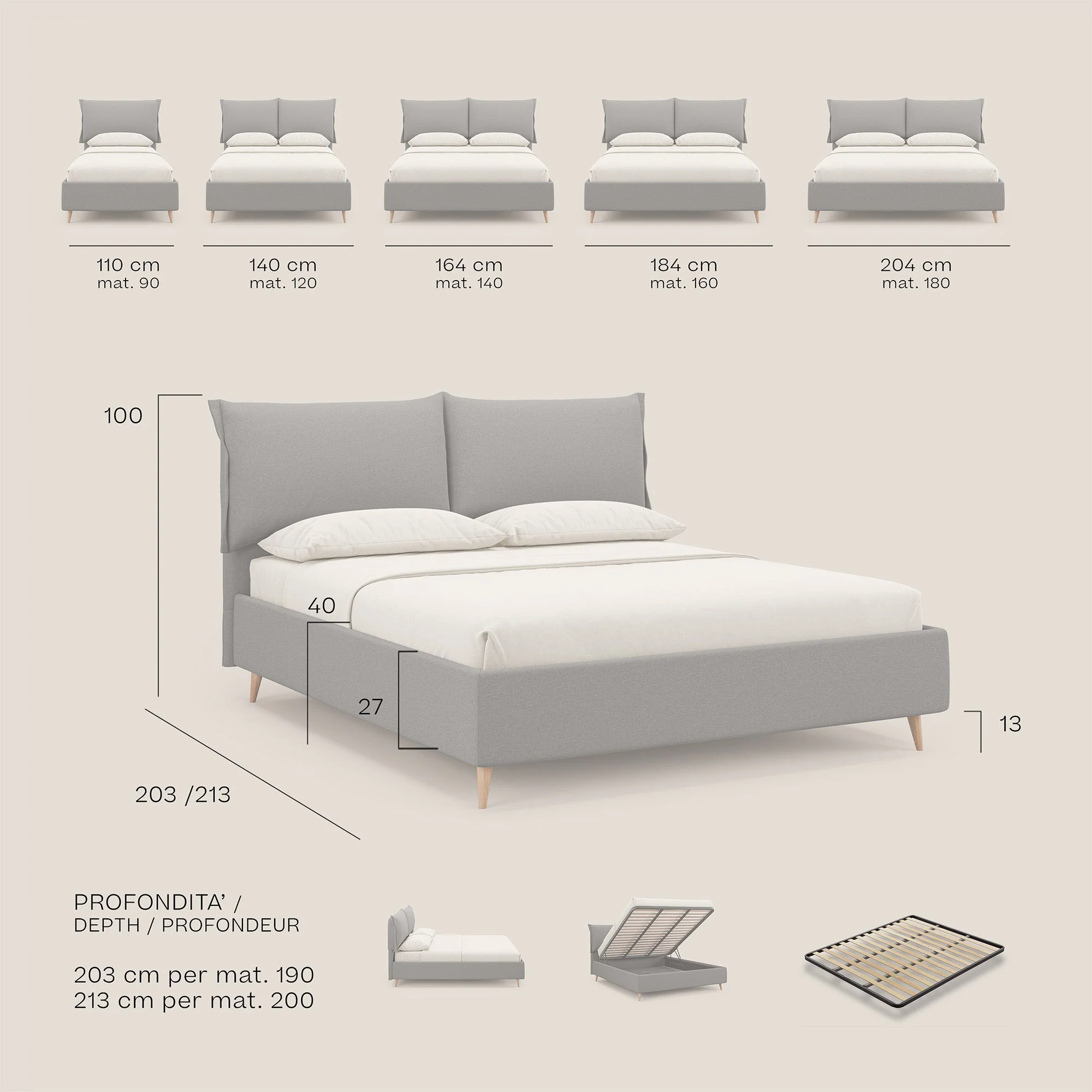 Elettra lit avec coffre de rangement déhoussable avec coussins tête de lit en tissu imperméable T13 jaune - Image 10