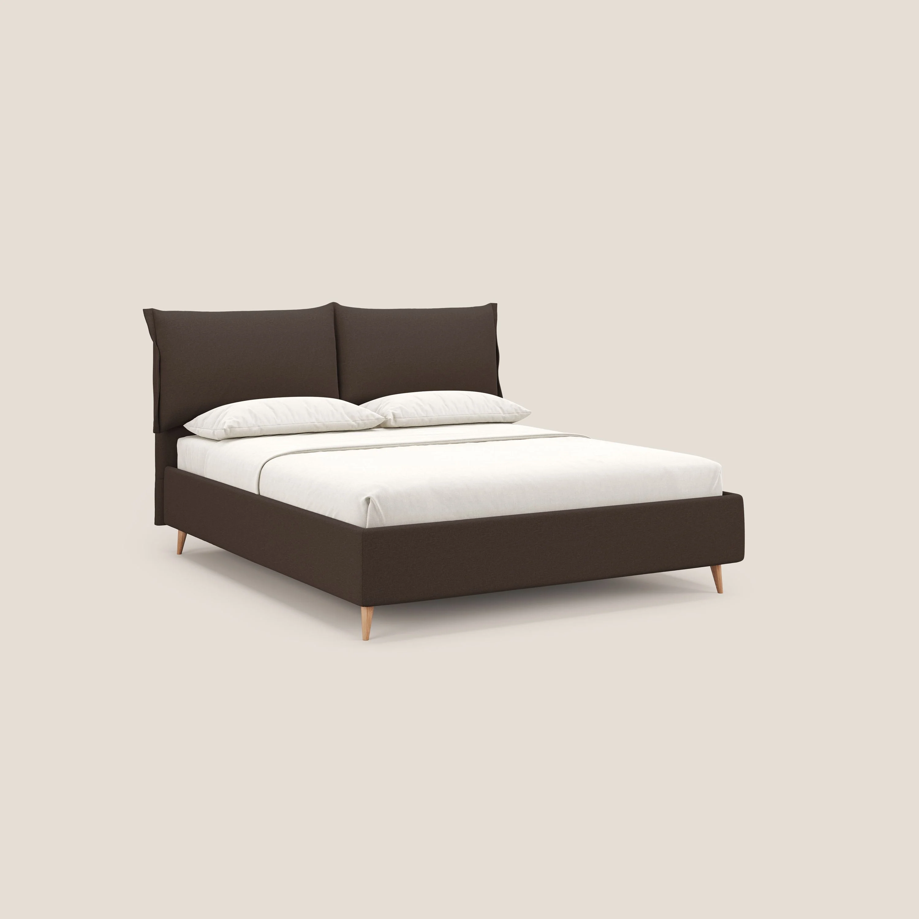 Elettra lit avec coffre de rangement dĂ©houssable avec coussins tĂȘte de lit en tissu impermĂ©able T13 marron