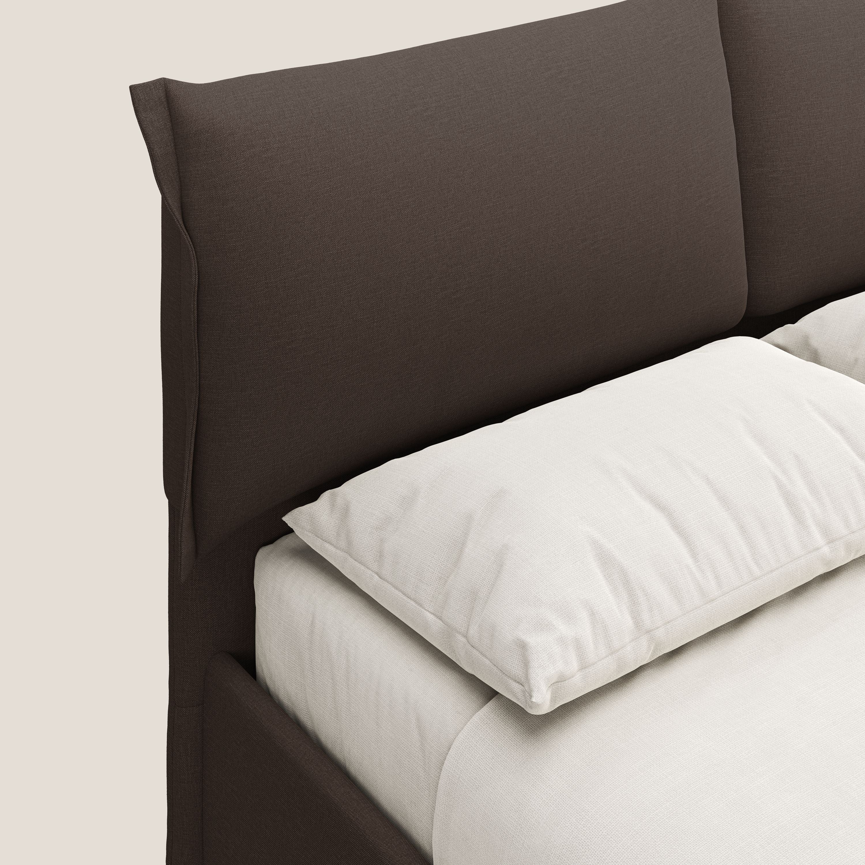 Elettra lit avec coffre de rangement dĂ©houssable avec coussins tĂȘte de lit en tissu impermĂ©able T13 marron - Image 6
