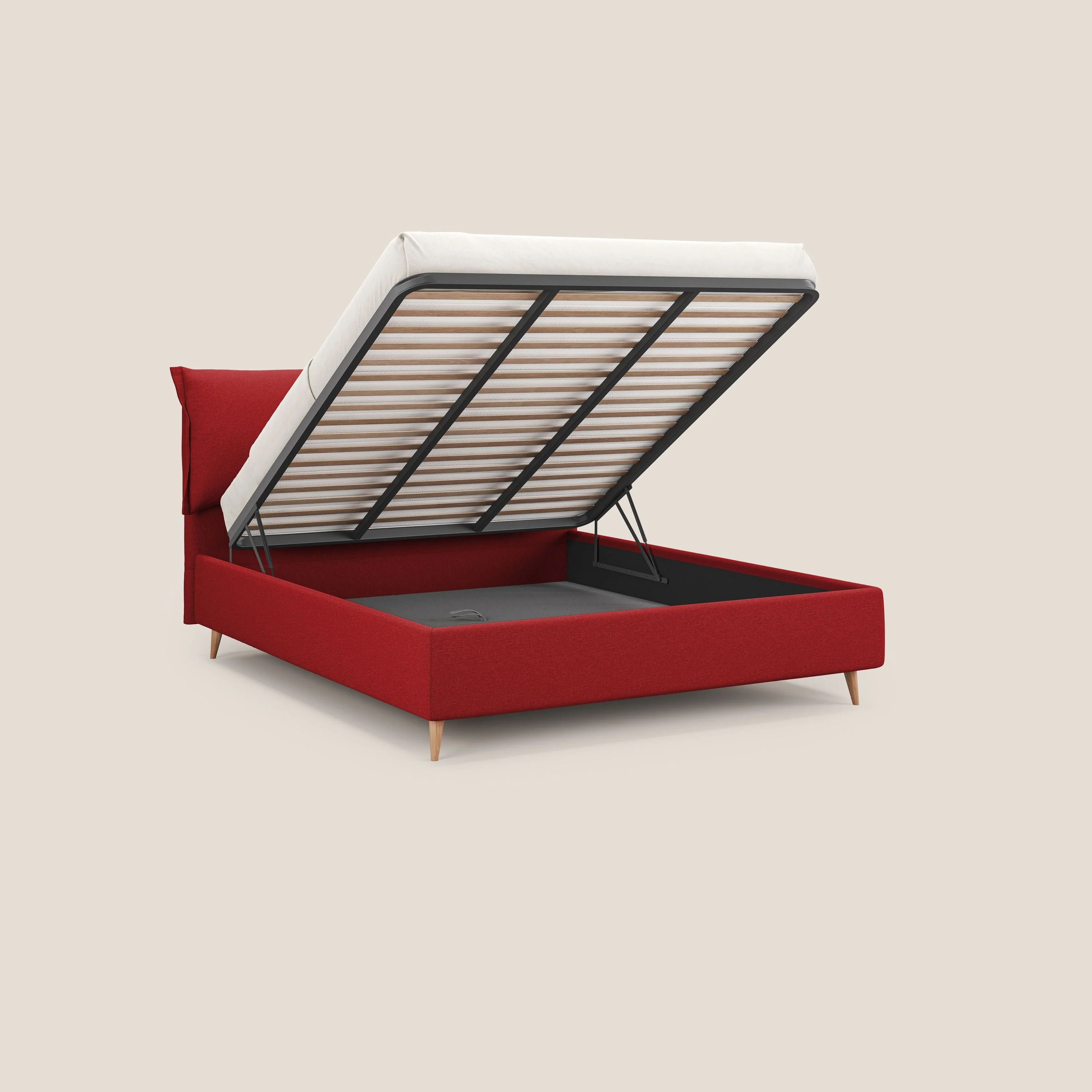 Elettra lit avec coffre de rangement déhoussable avec coussins tête de lit en tissu imperméable T13 rouge - Image 2