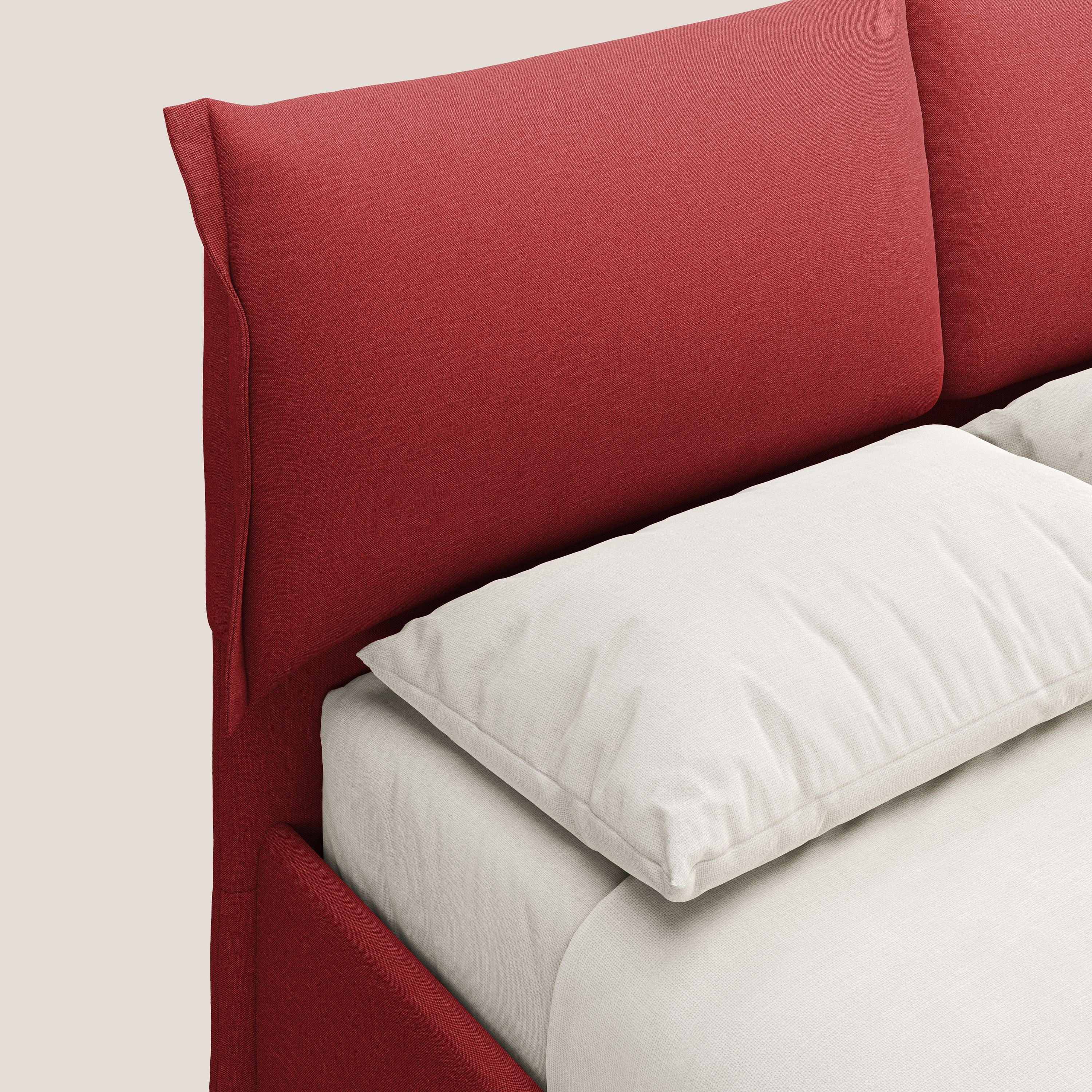 Elettra lit avec coffre de rangement déhoussable avec coussins tête de lit en tissu imperméable T13 rouge - Image 6