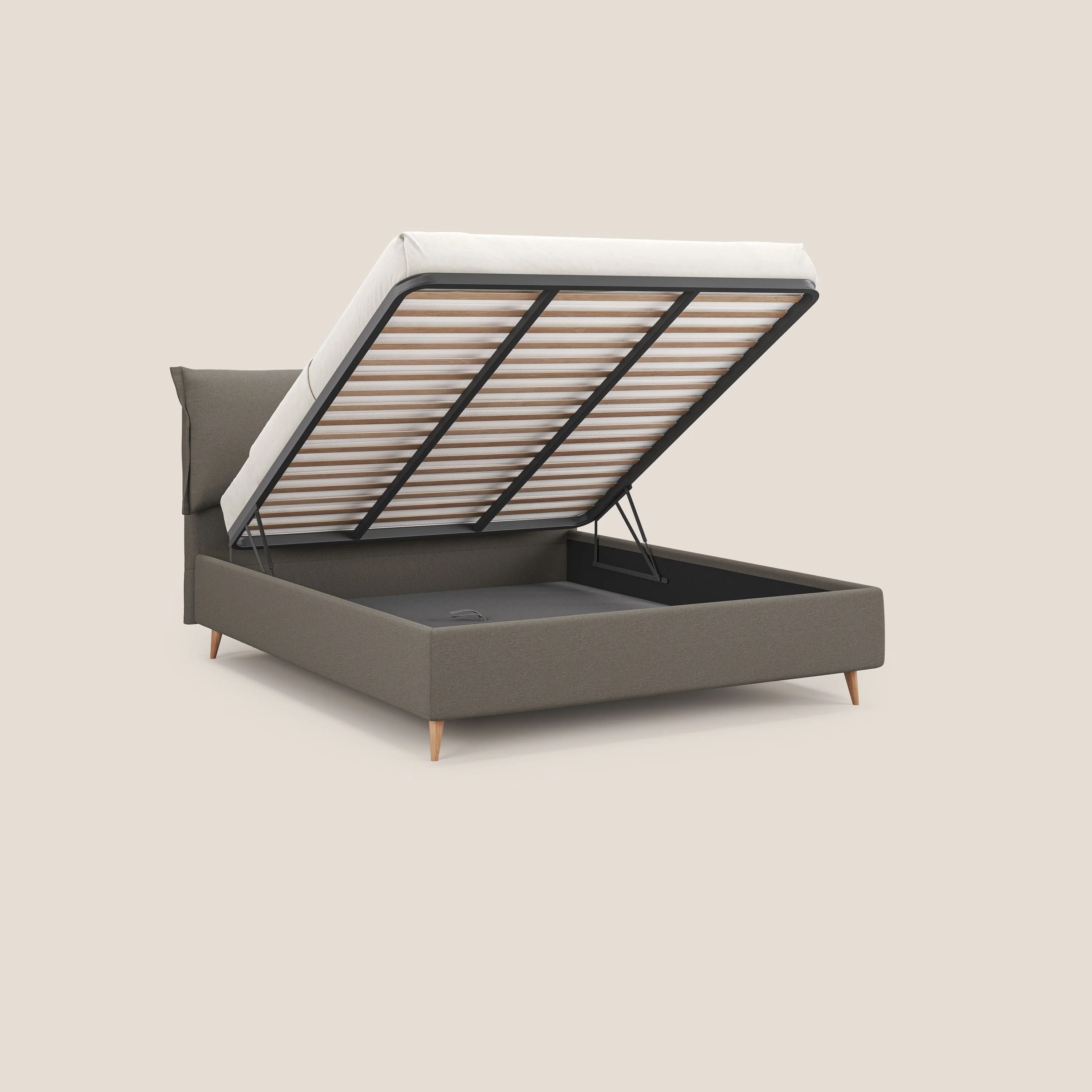 Elettra lit avec coffre de rangement déhoussable avec coussins tête de lit en tissu imperméable T13 Taupe tortora - Image 2