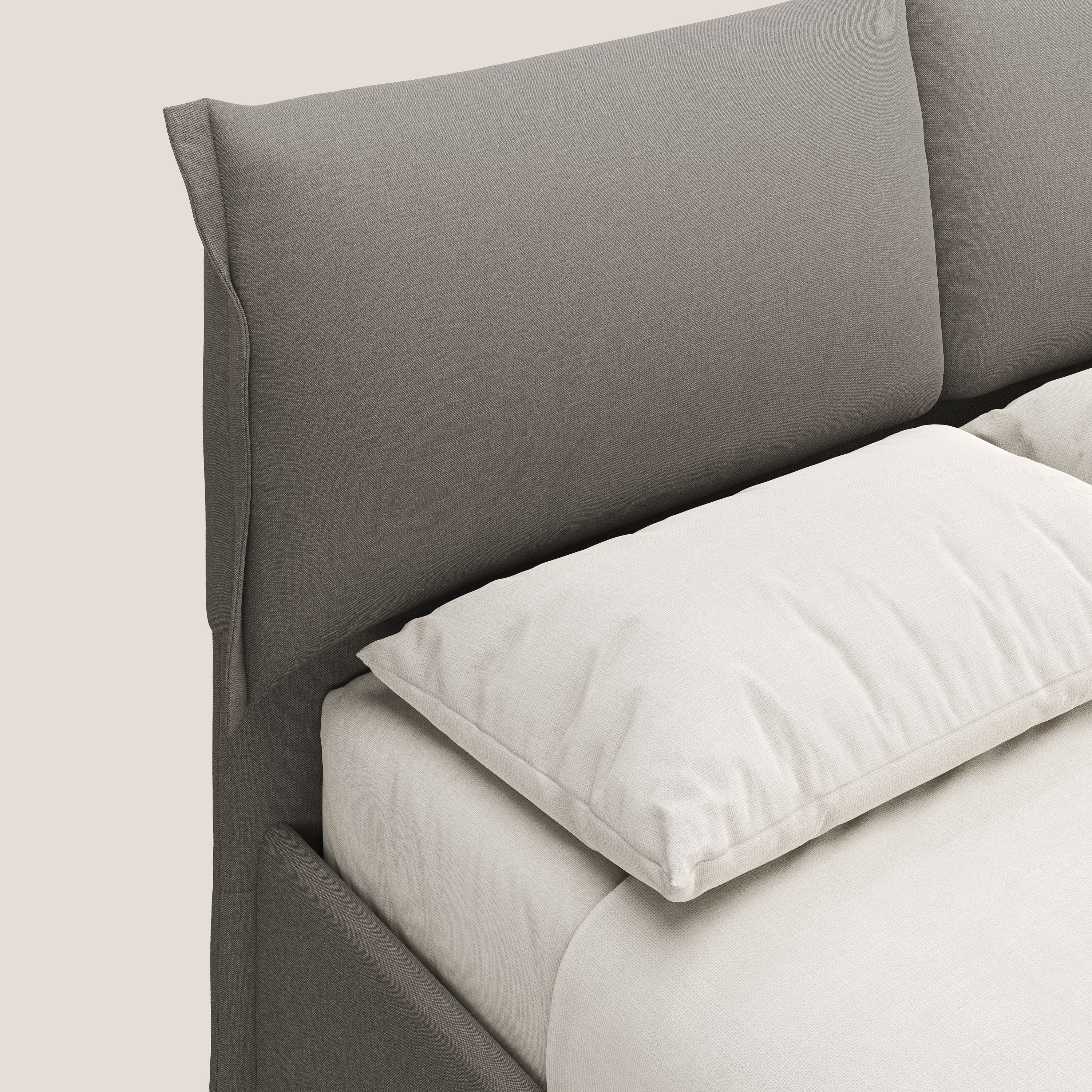 Elettra lit avec coffre de rangement déhoussable avec coussins tête de lit en tissu imperméable T13 Taupe tortora - Image 6