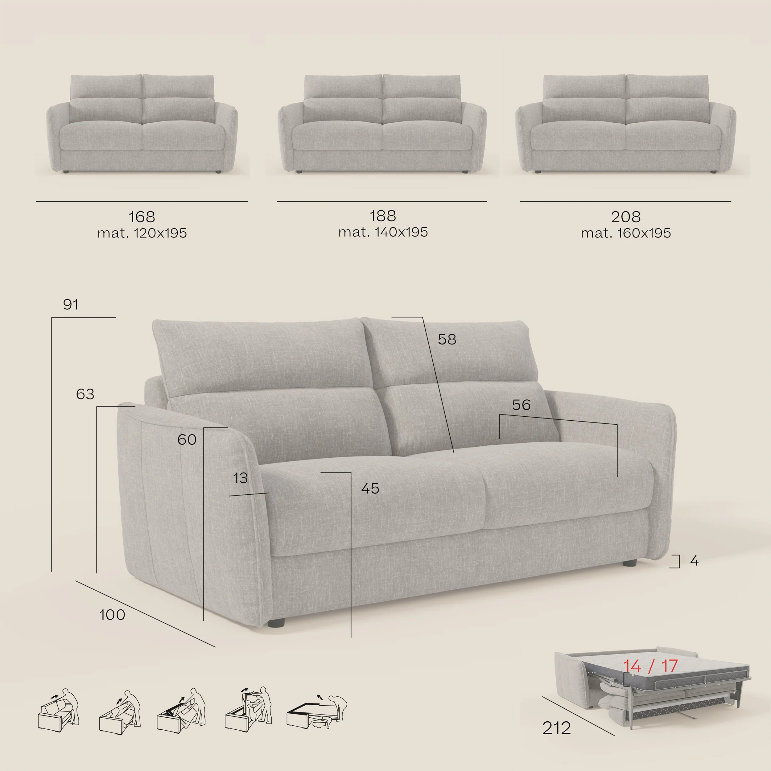 Elios Canapé convertible avec coussins de dossier souples en tissu détachable T24 lin clair - Image 13