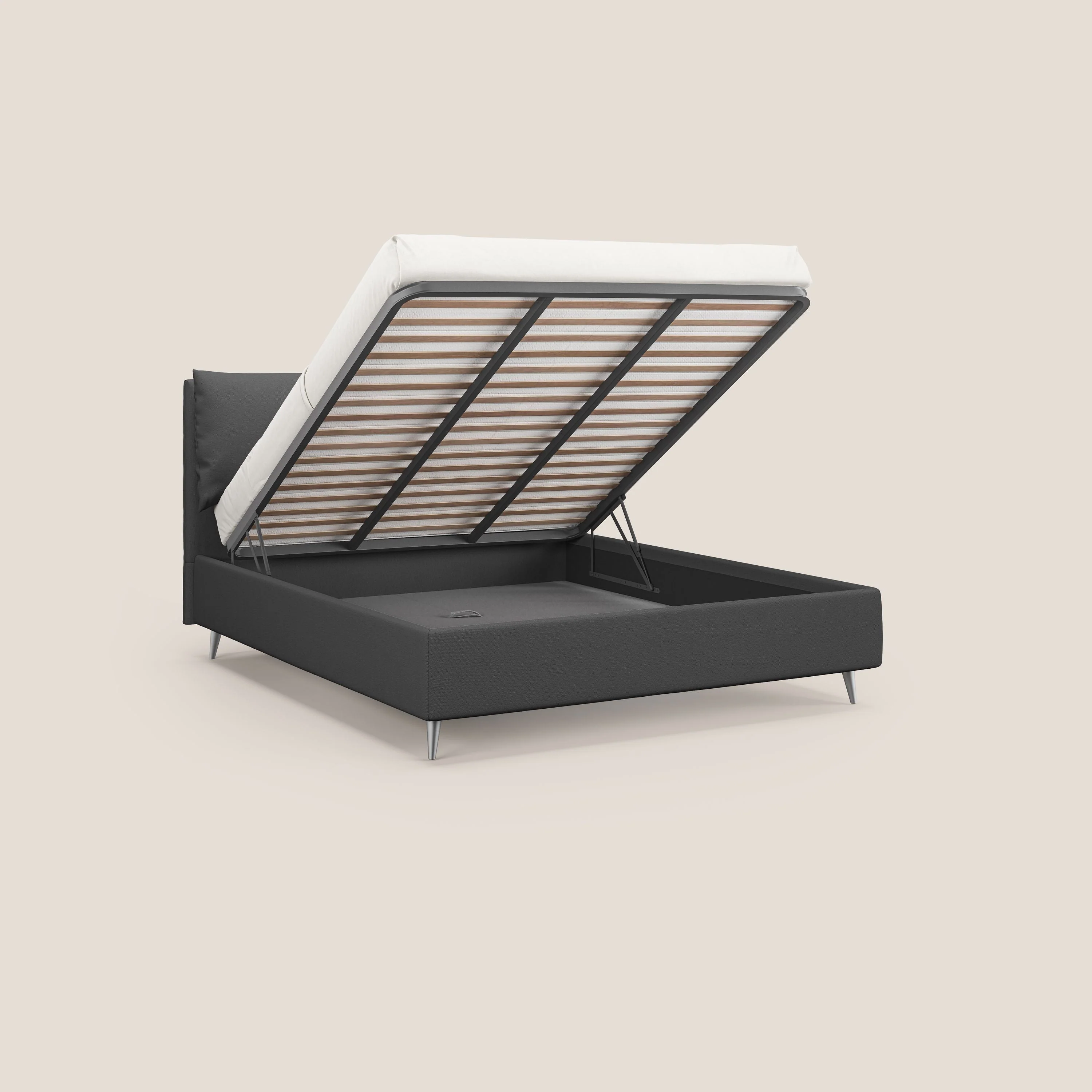 Elsa lit rembourré avec coffre de rangement en tissu détachable T05 anthracite - Image 2