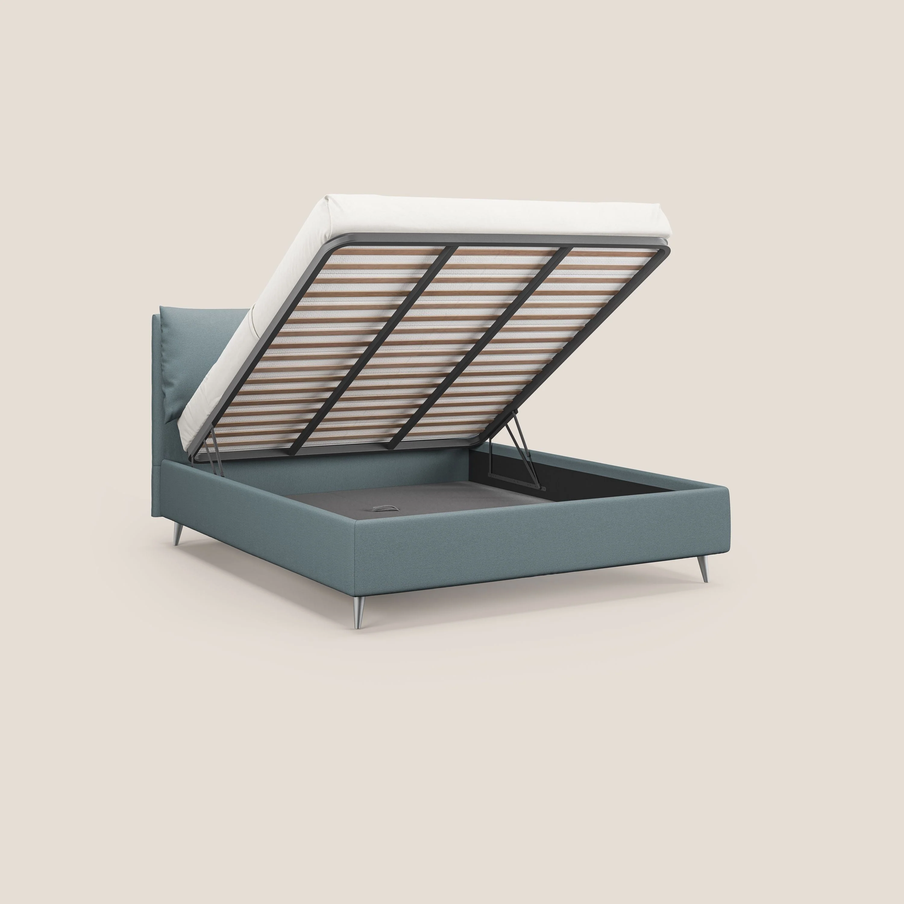 Elsa lit rembourré avec coffre de rangement en tissu détachable T05 bleu gris - Image 2